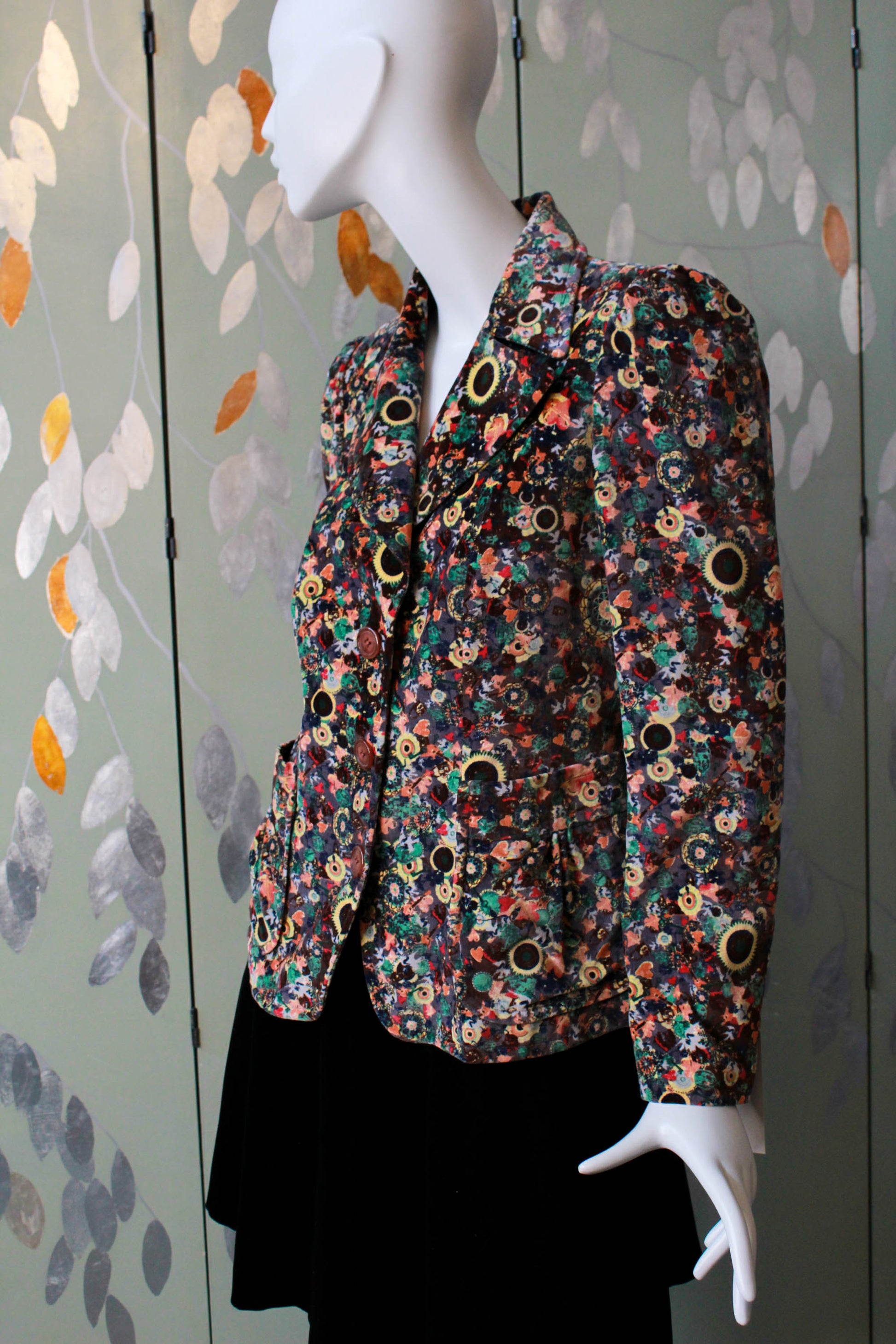 90s Christian Lacroix Floral Velvet Blazer with Pockets, and large collar