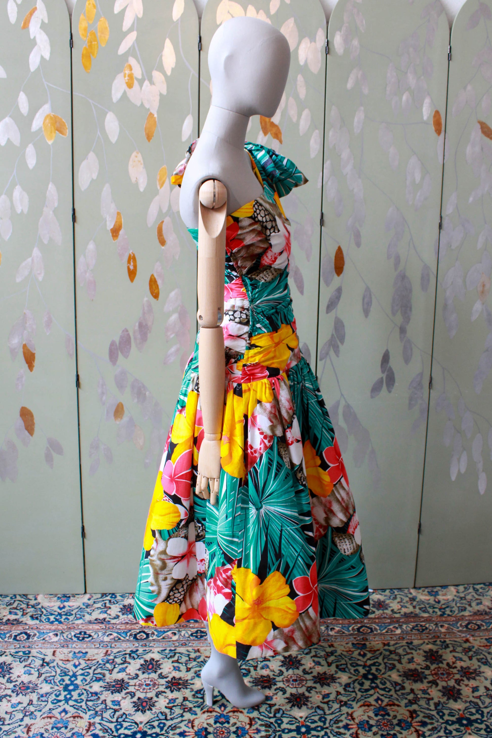 Vintage 1980s Tropical Floral Party Dress, Small