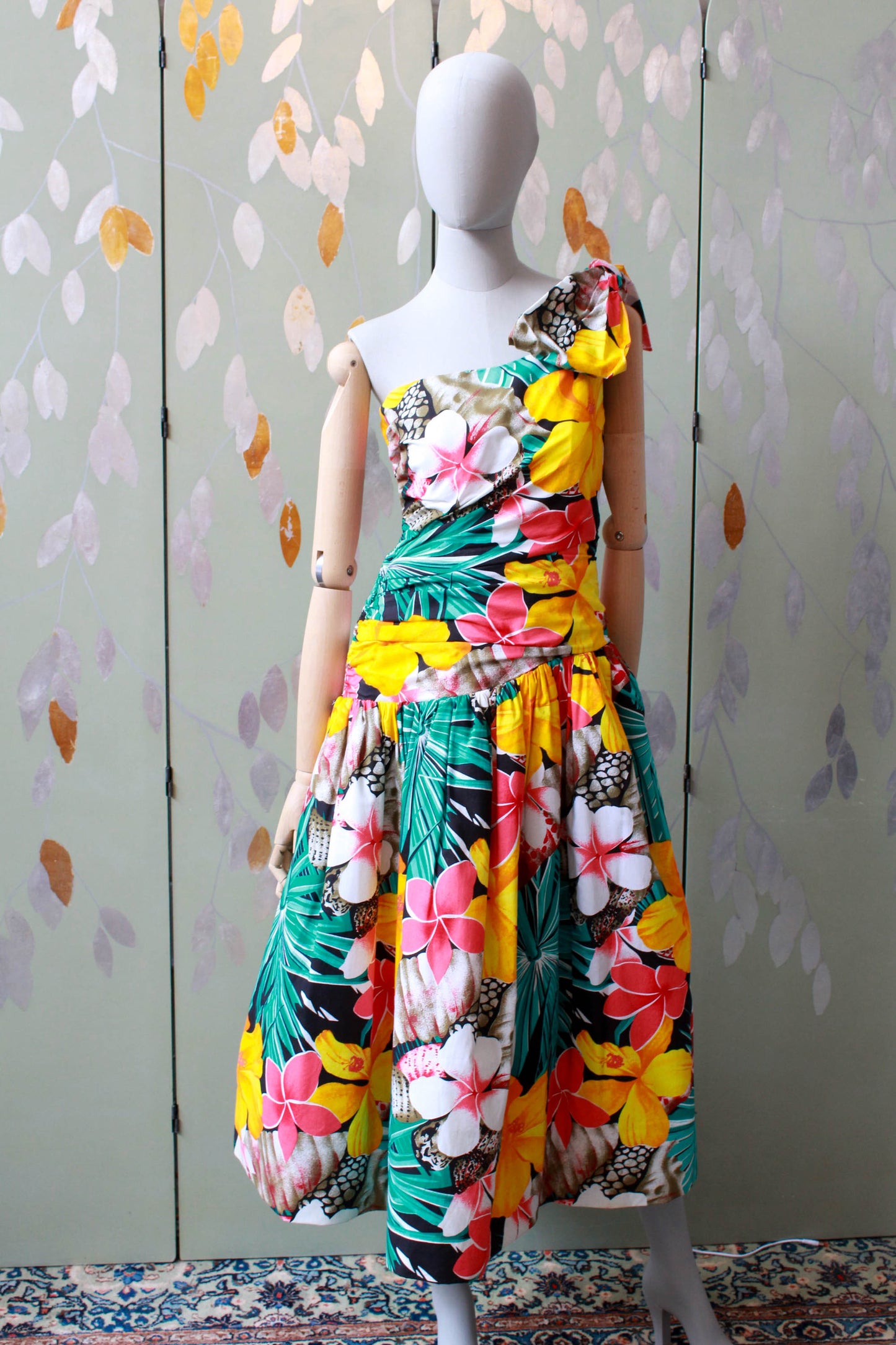 Vintage 1980s Tropical Floral Party Dress, Small