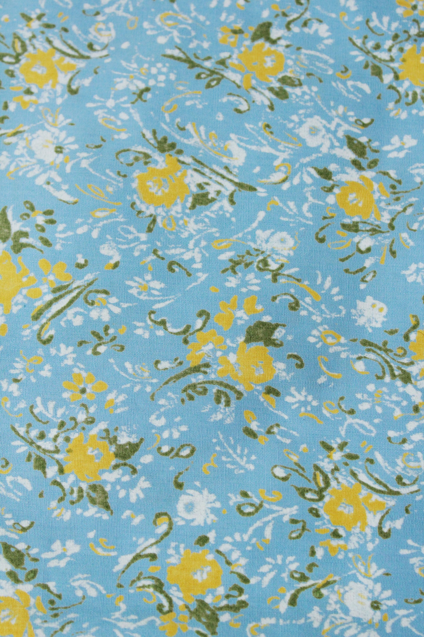 Vintage 1960s Deadstock Floral Print Cotton Fabric, Light blue/yellow/white, 5 Yards, Vintage Summer Fabric