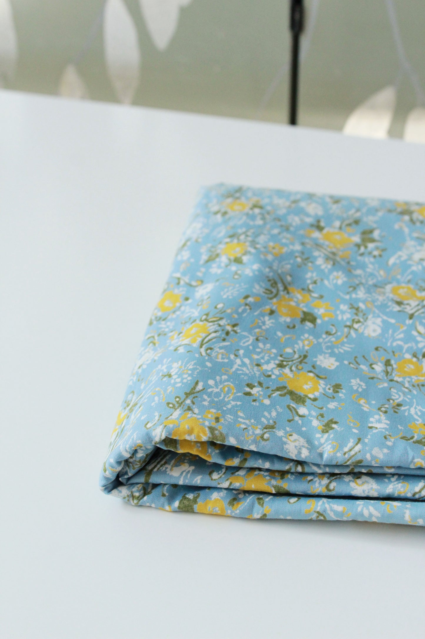 Vintage 1960s Deadstock Floral Print Cotton Fabric, Light blue/yellow/white, 5 Yards, Vintage Summer Fabric