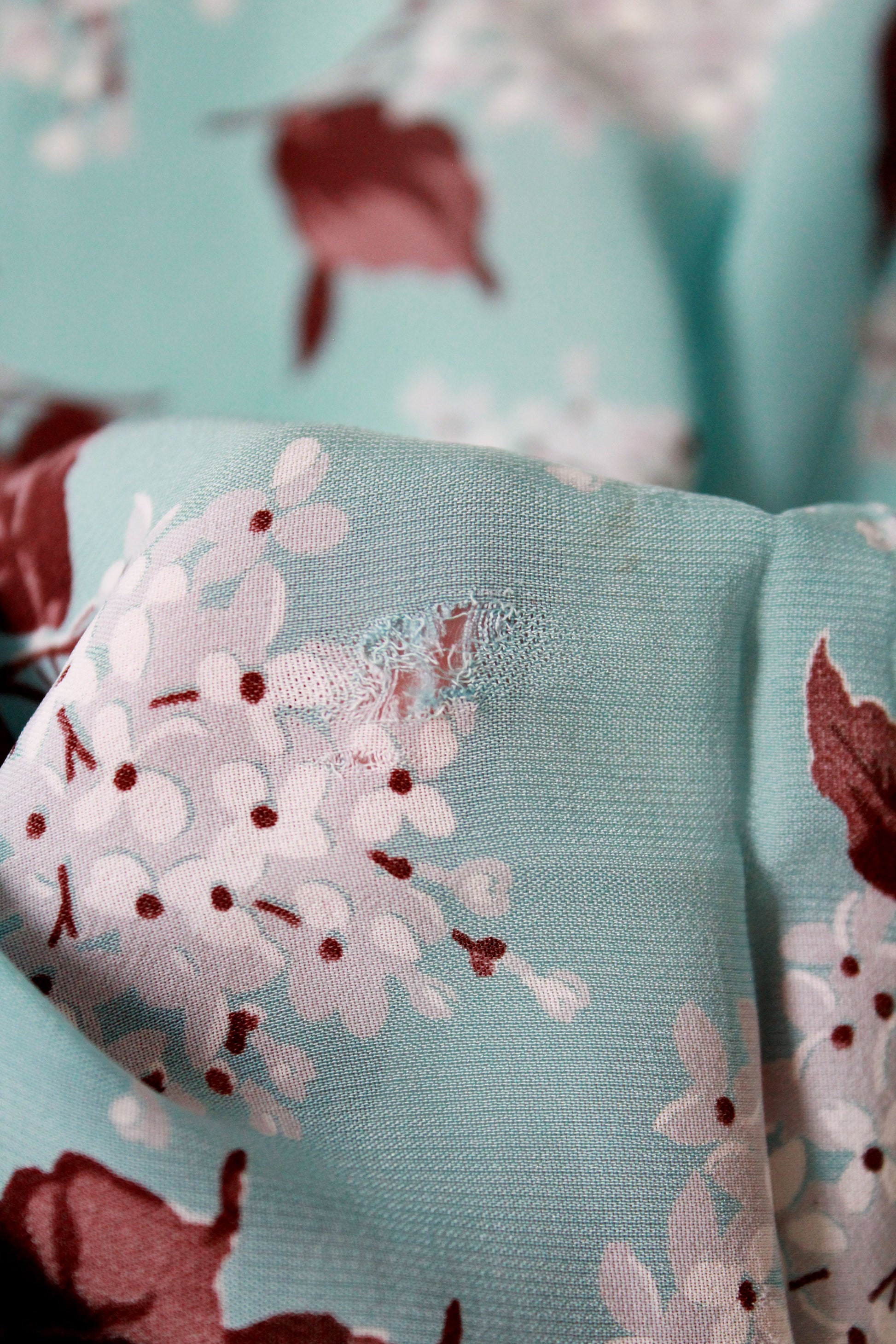 Vintage 1940s Light Blue Rayon with Hydrangeas, 5 Yards