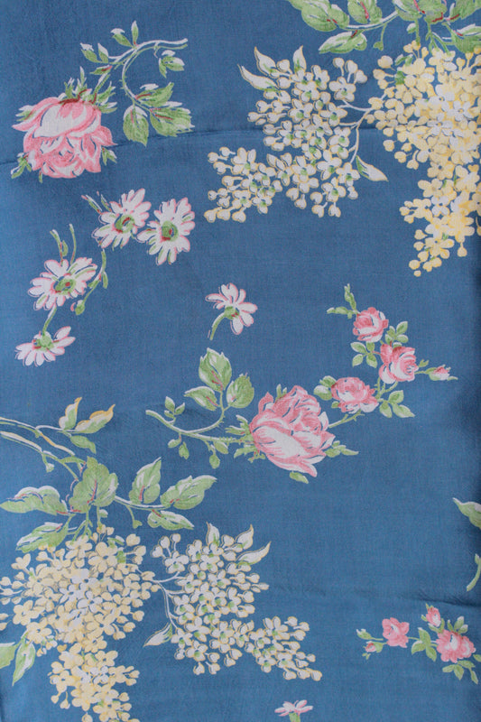 Vintage 1940s Rayon In Pastel Floral Pattern, 3.2 Yards