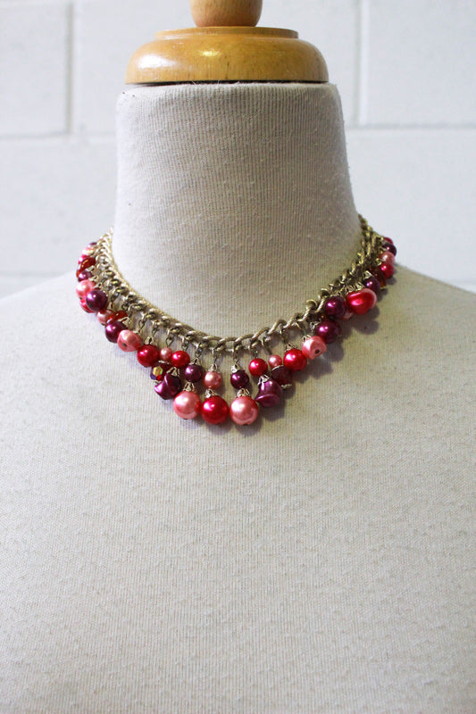 1940s/50s Pink, Purple and Silver Beaded Chain Necklace