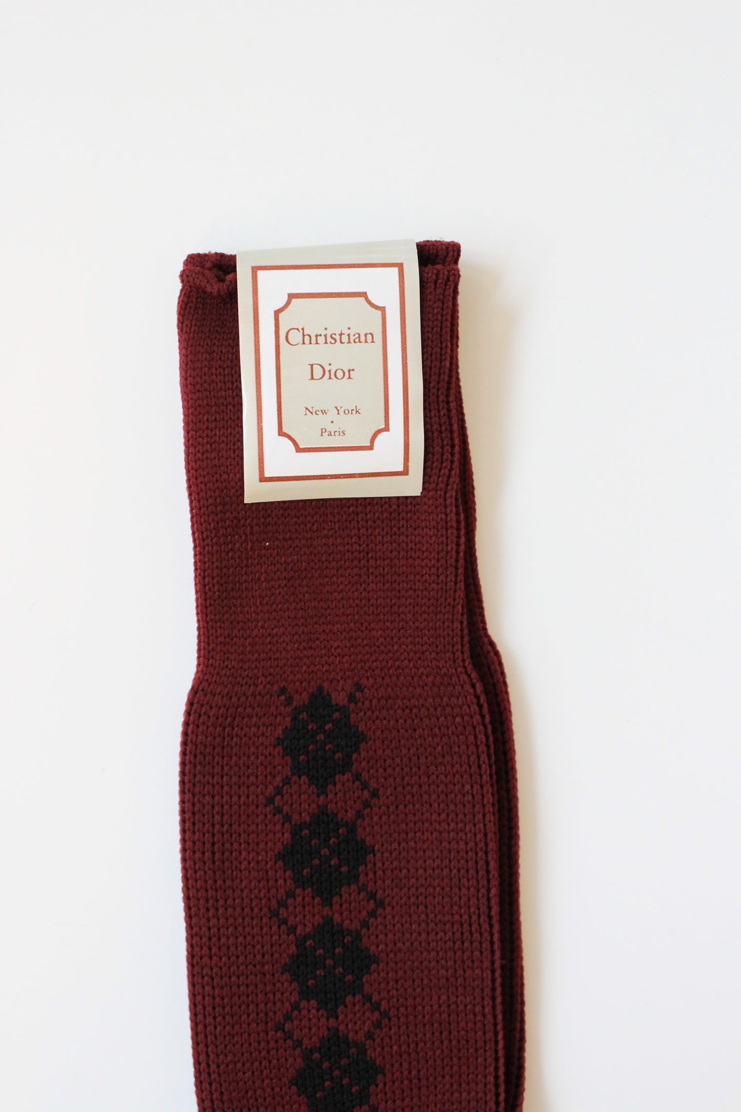 80s/90s Deadstock Christian Dior Maroon Argyle Nylon Socks, Size 10-13, Multiples