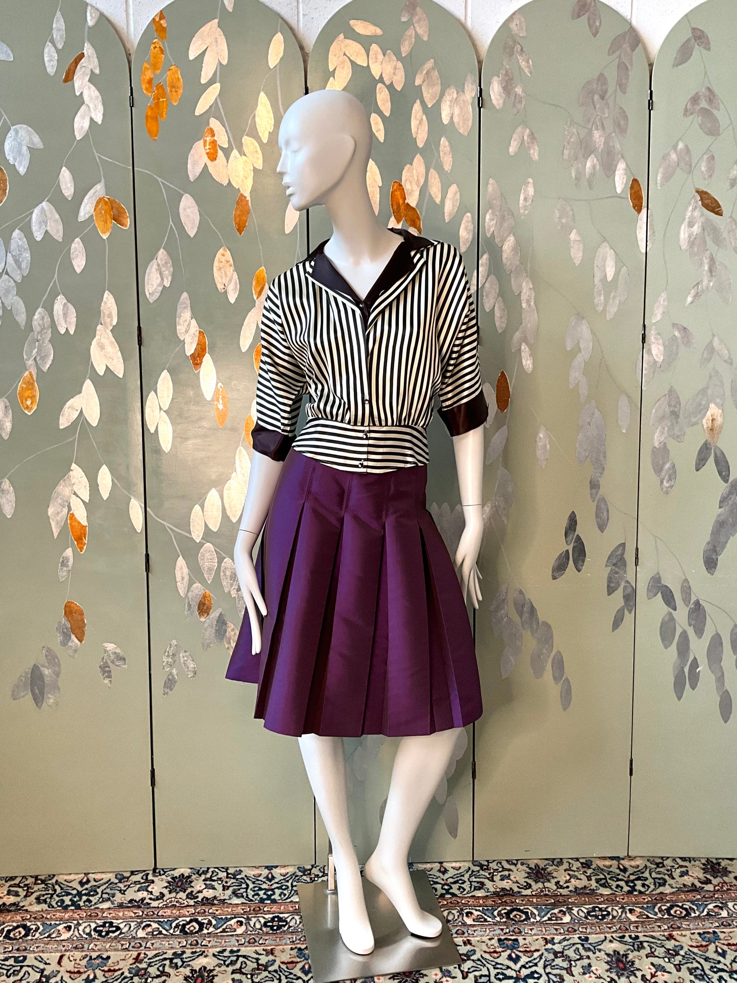 2010s Moschino Purple Silk Taffeta Box Pleated Skirt, W32