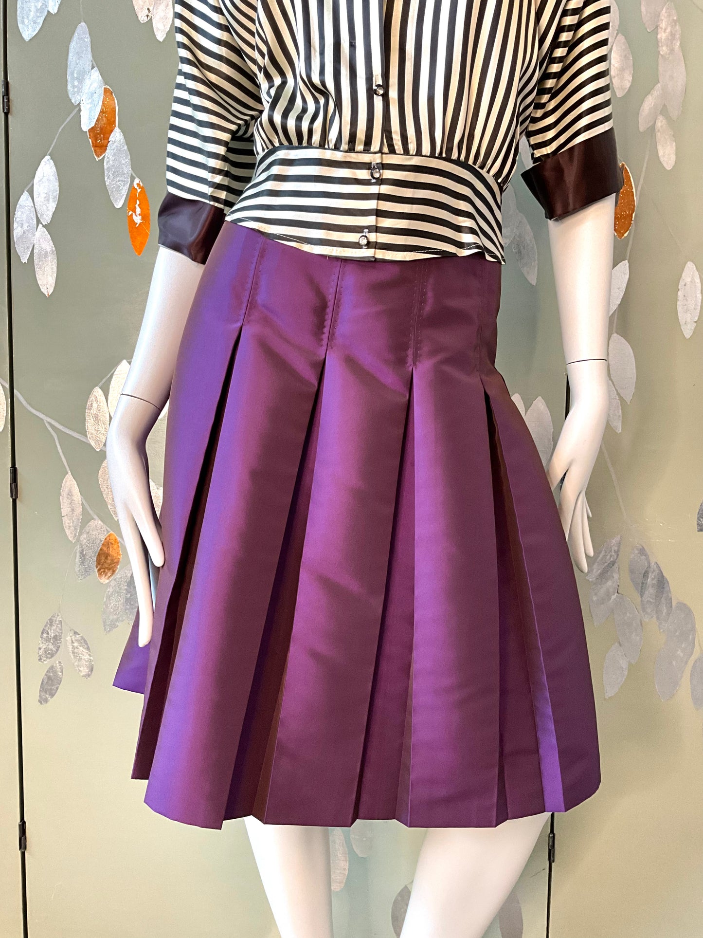 2010s Moschino Purple Silk Taffeta Box Pleated Skirt, W32