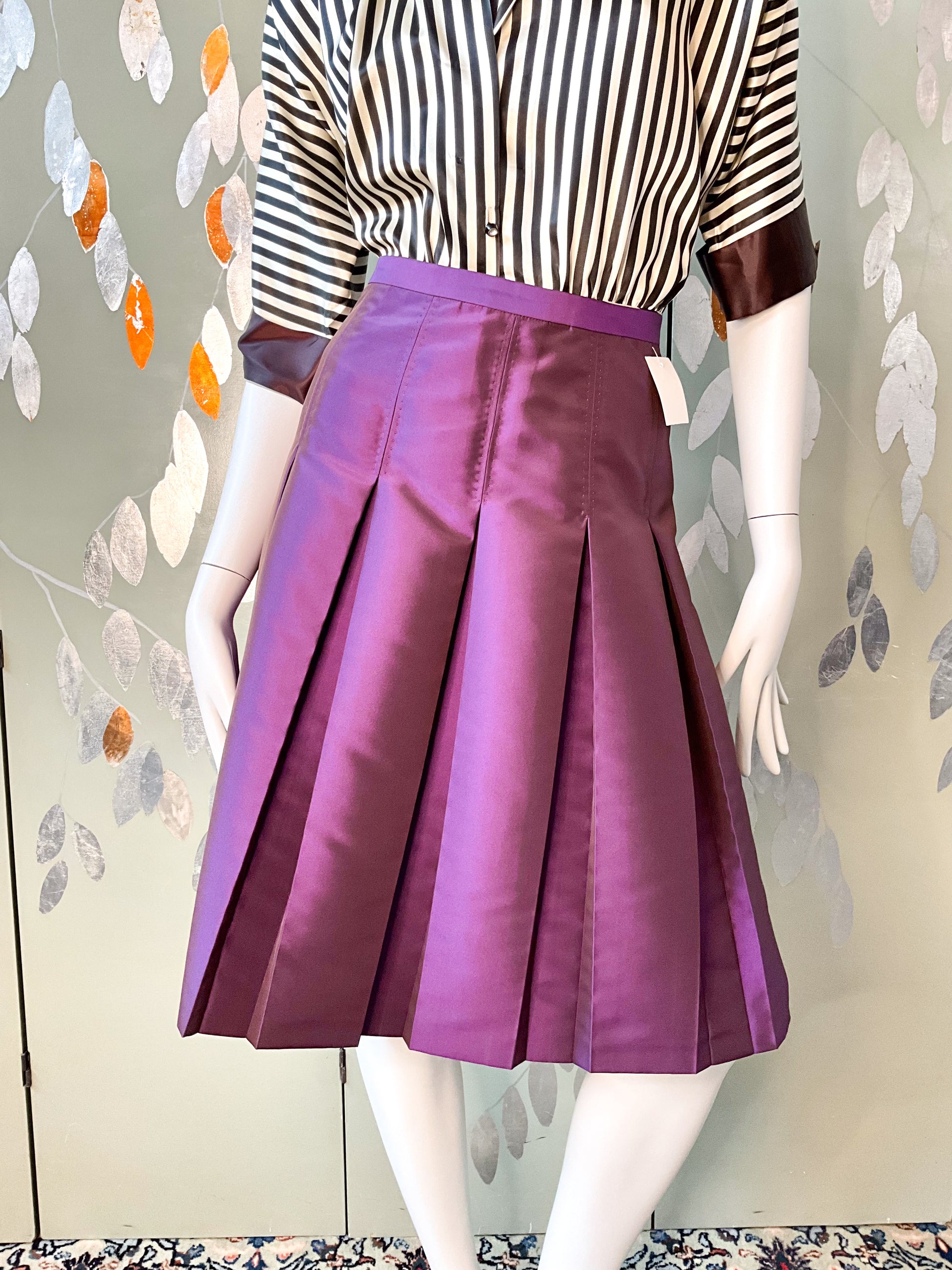 2010s Moschino Purple Silk Taffeta Box Pleated Skirt, W32