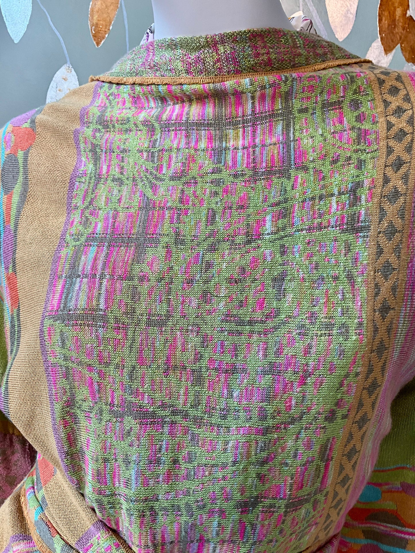 Vintage 2000s Multicolour Patterned Wide Sleeve Wrap Cardigan with Waist Ties