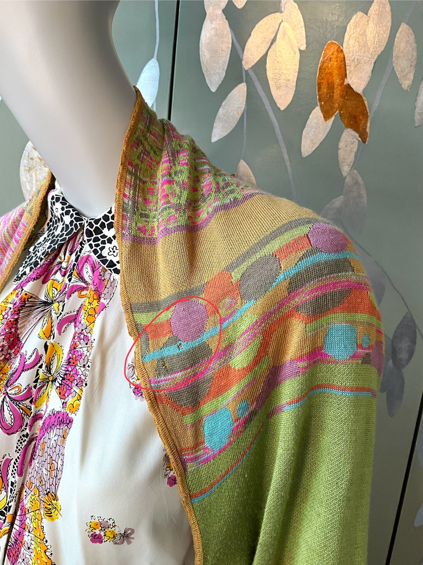 Vintage 2000s Multicolour Patterned Wide Sleeve Wrap Cardigan with Waist Ties