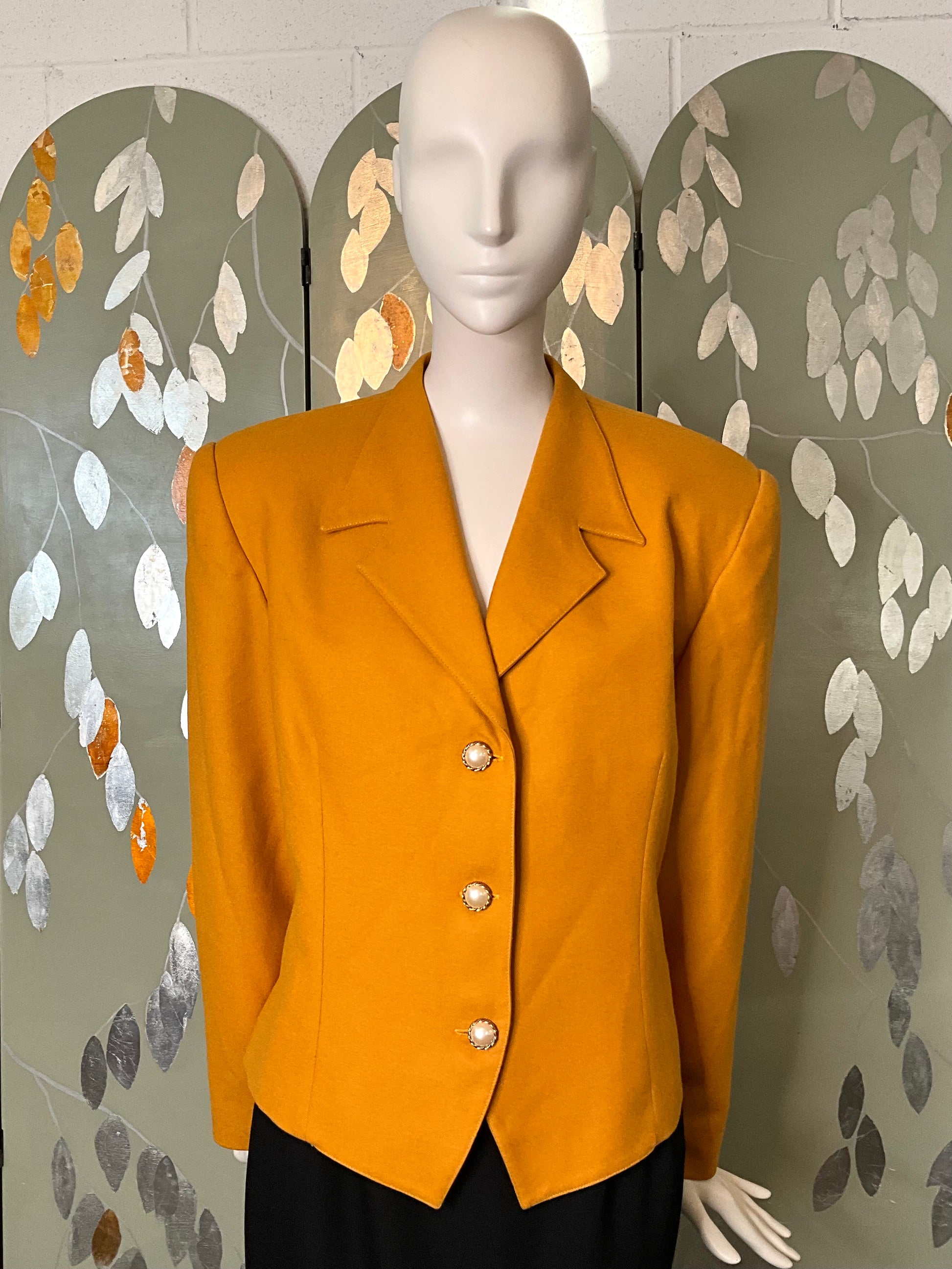 Vintage 1980s Deadstock Mustard Yellow Wool Blazer, Large 