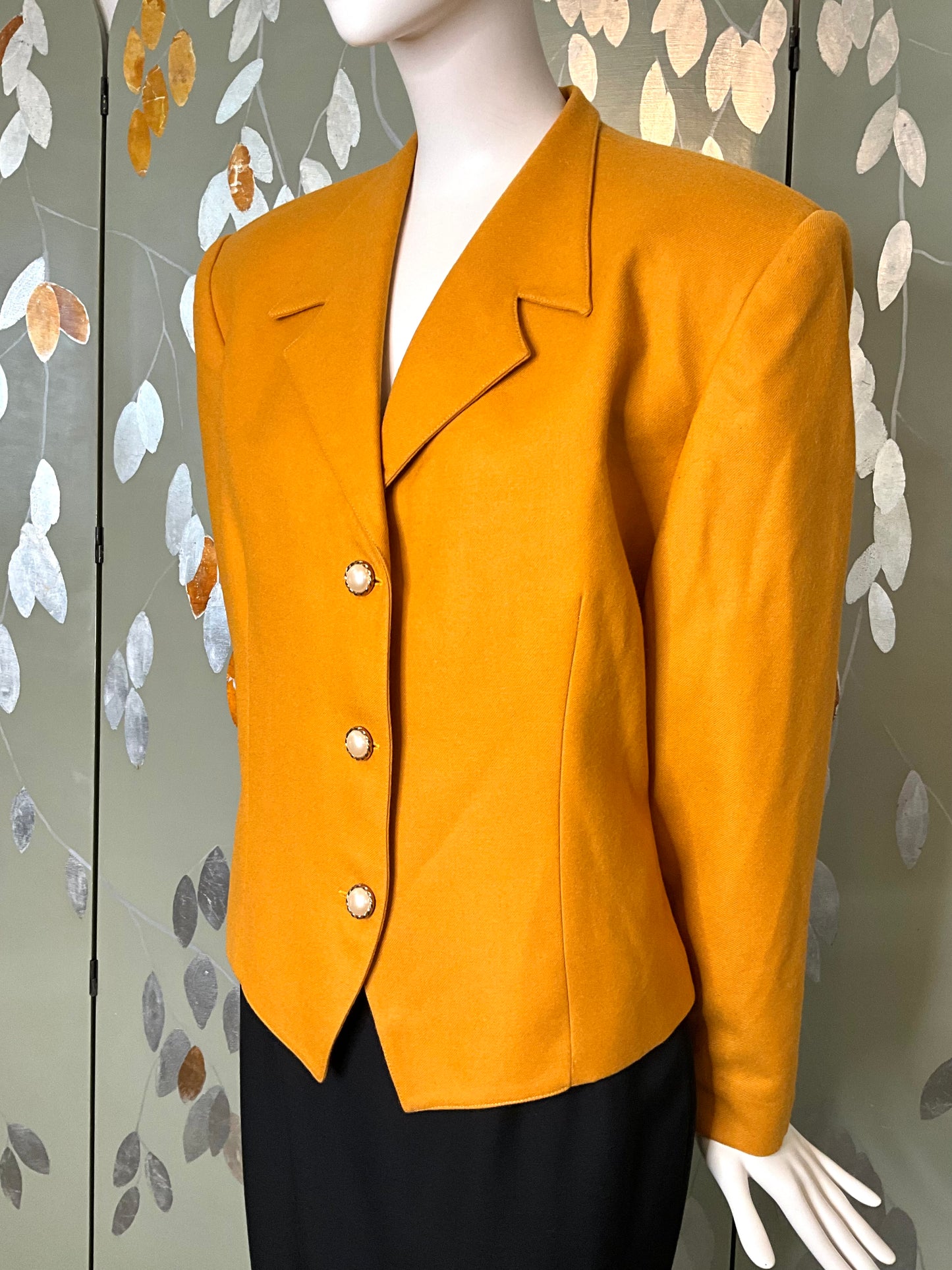 Vintage 1980s Deadstock Mustard Yellow Wool Blazer, Large 