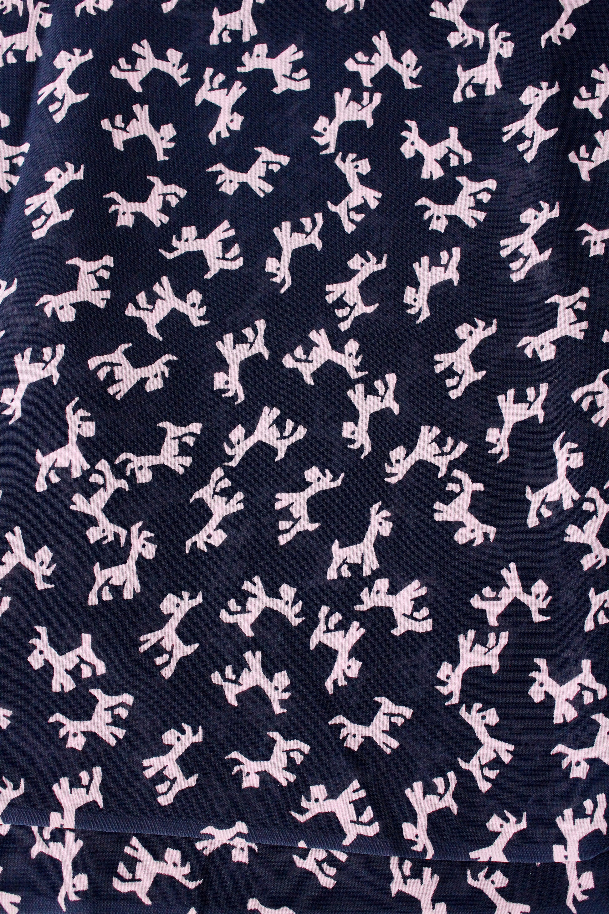 Vintage 1940s Rayon In Navy Blue With Pink Dogs, 2.5 Yards