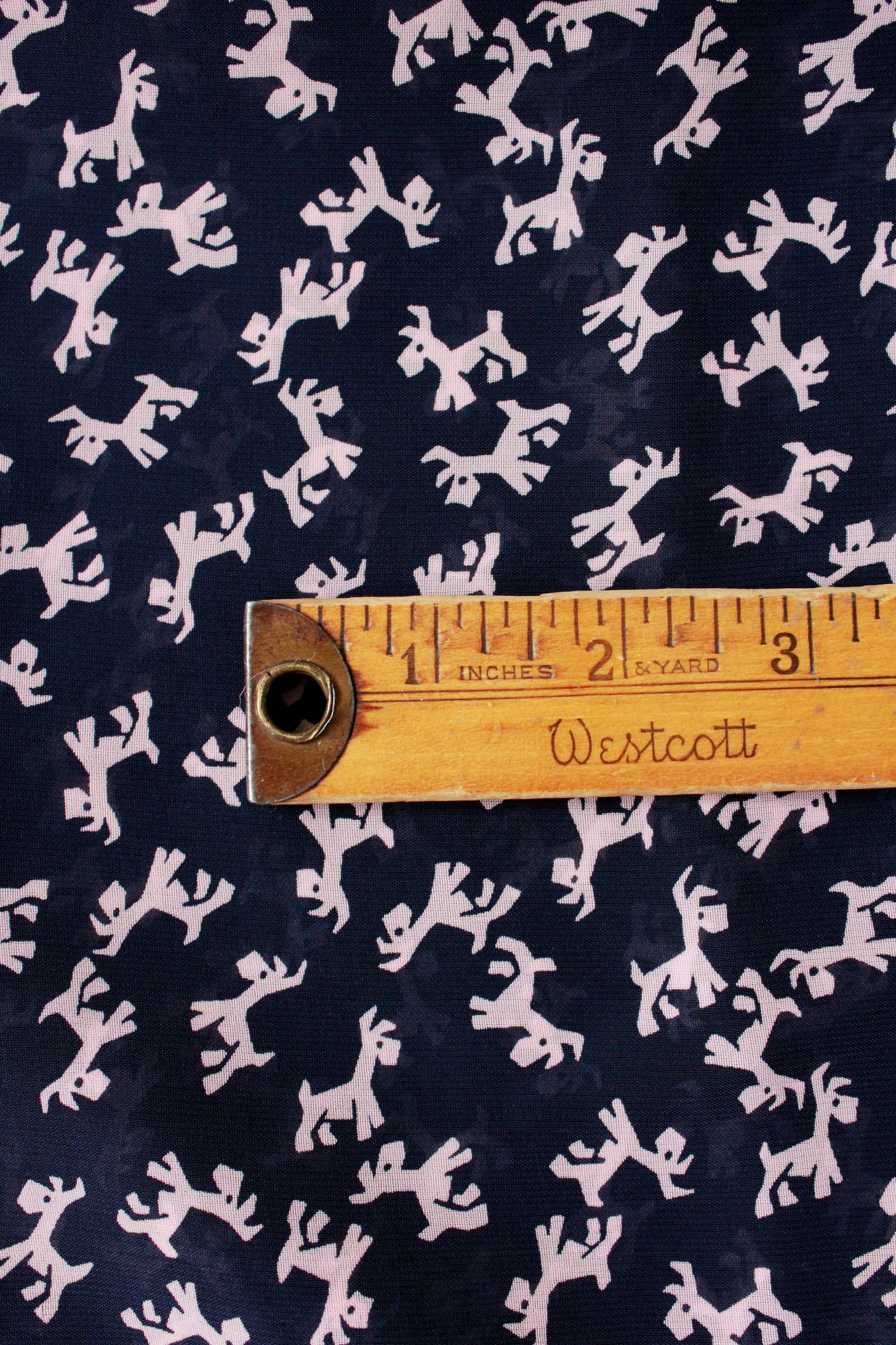 Vintage 1940s Rayon In Navy Blue With Pink Dogs, 2.5 Yards