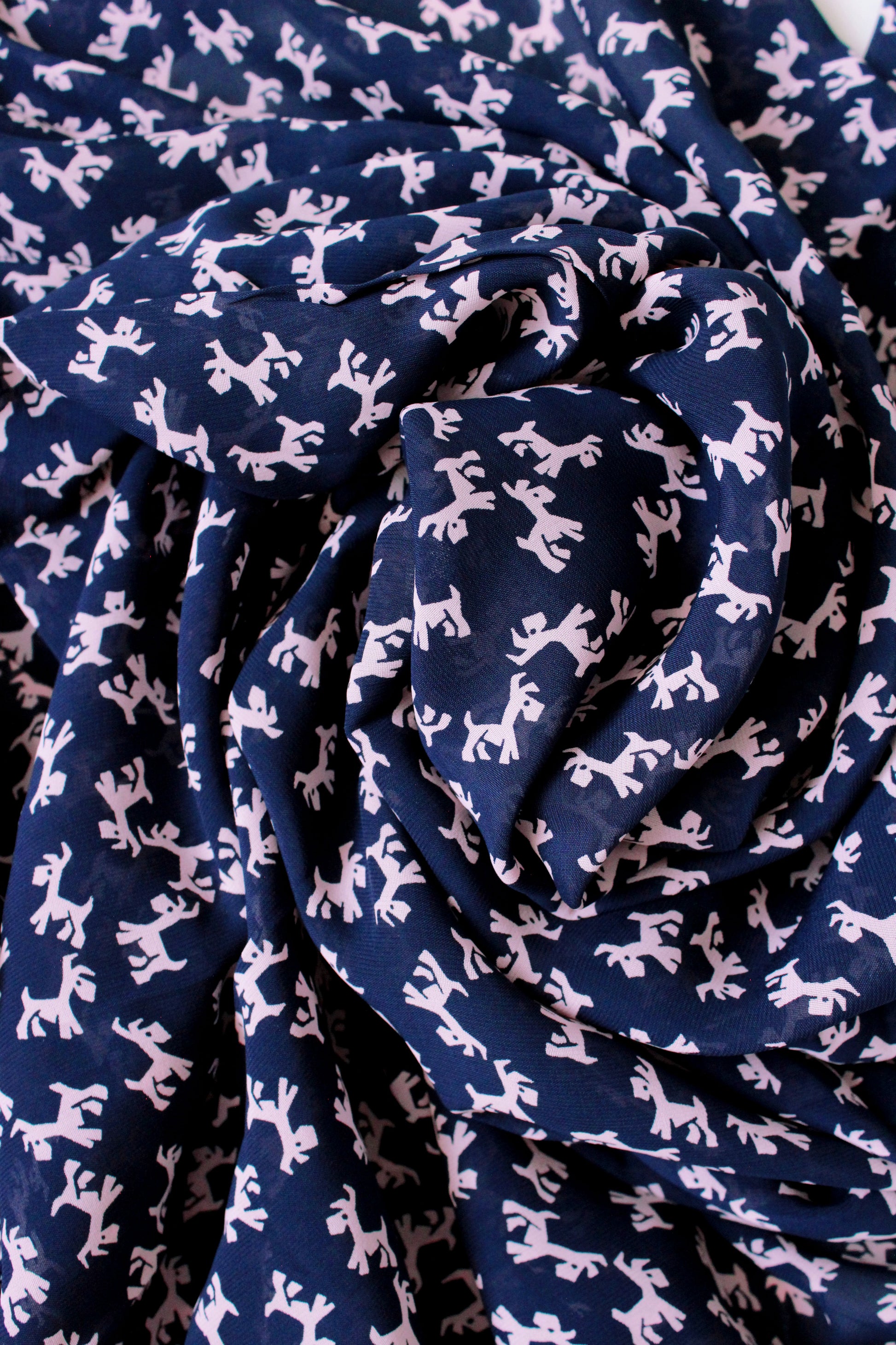 Vintage 1940s Rayon In Navy Blue With Pink Dogs, 2.5 Yards