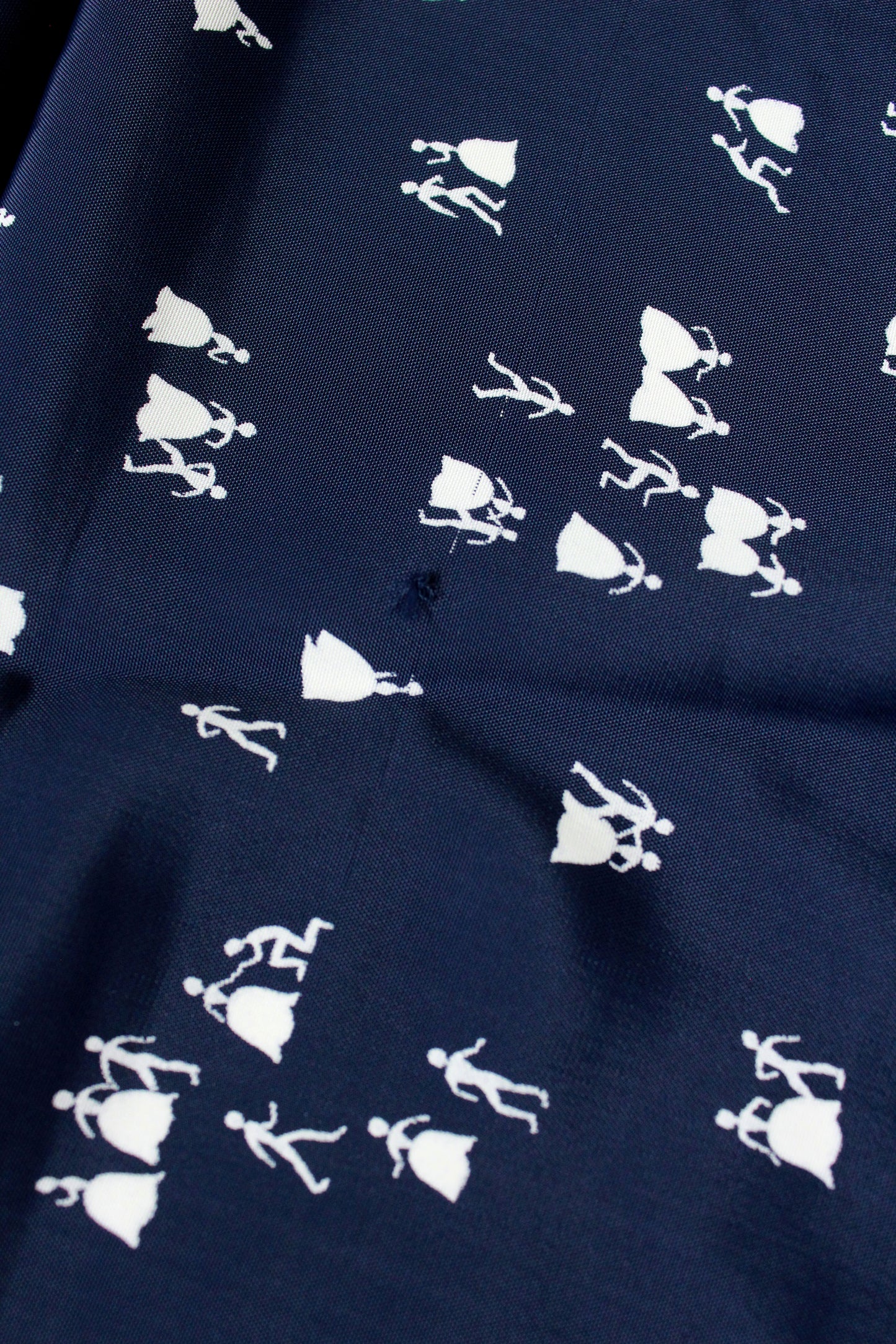 Vintage 1940s Rayon Sewing Fabric In Navy Blue With People Mingling, 5.1 Yards