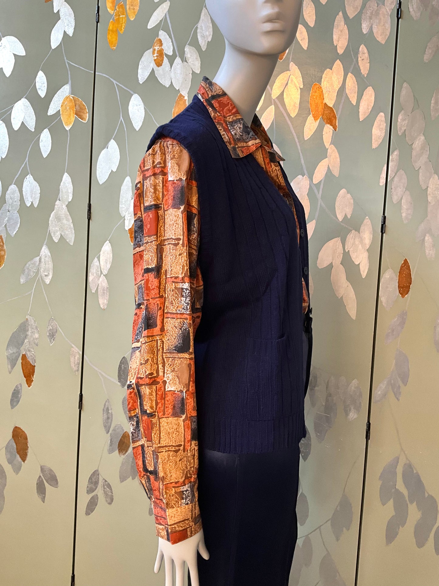 Vintage 1980s Deadstock Navy Blue Knit Waistcoat Sweater Vest Top, Large 