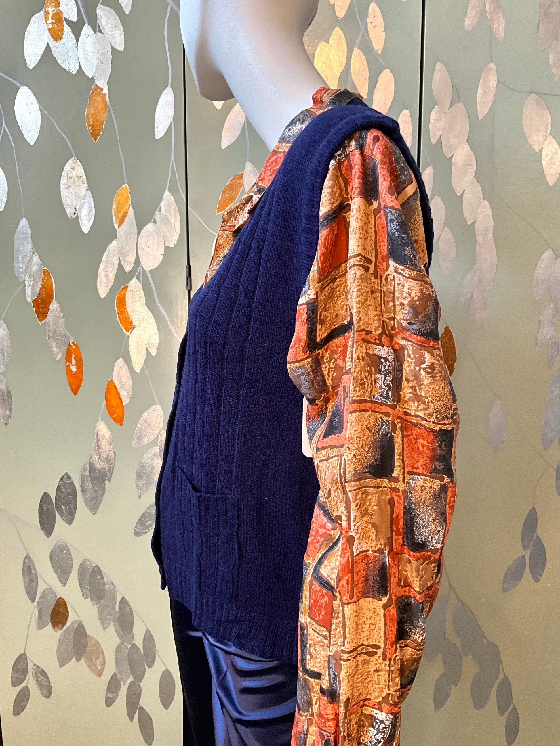 Vintage 1980s Deadstock Navy Blue Knit Waistcoat Sweater Vest Top, Large 