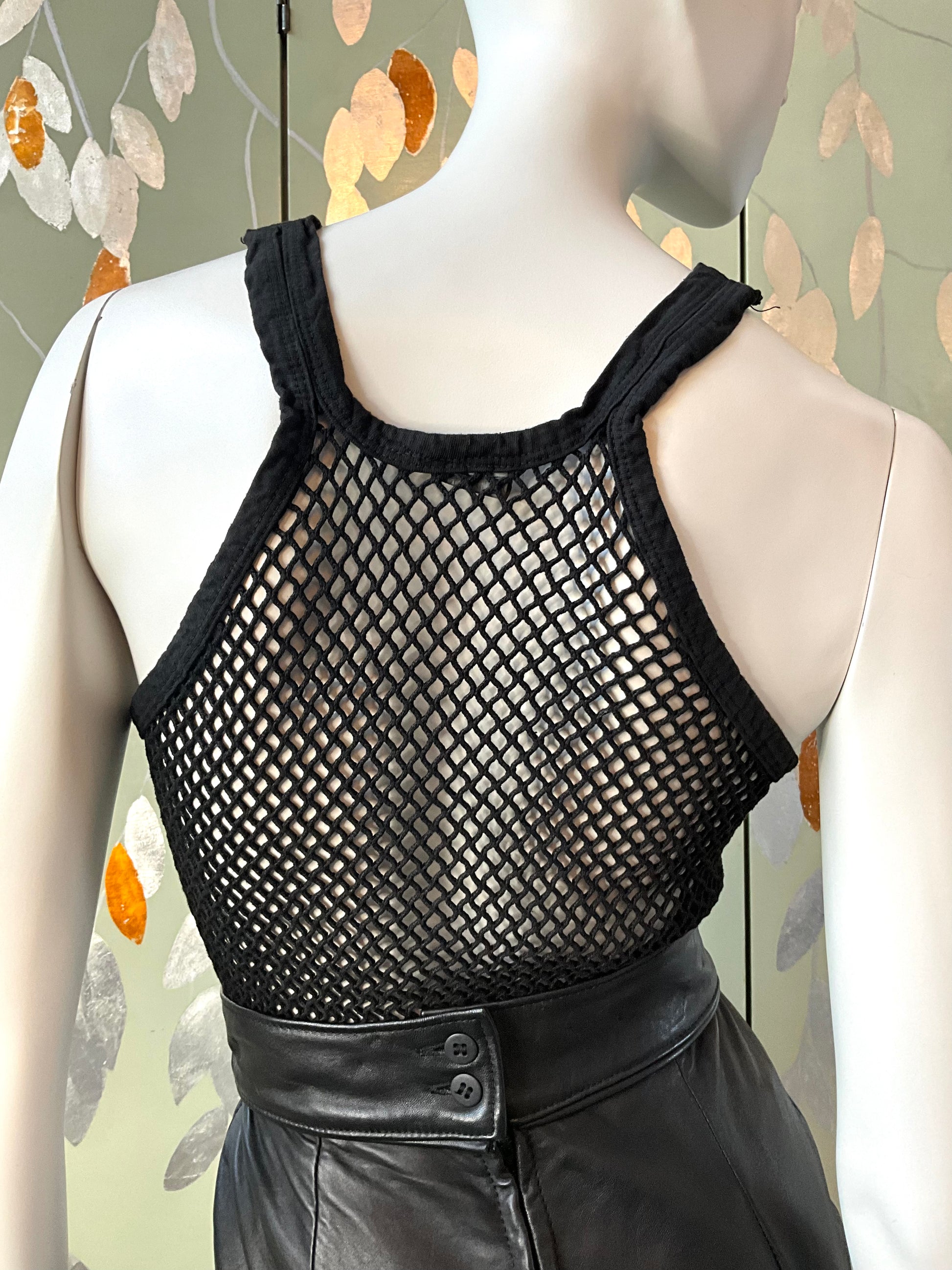 Vintage 1980s Black Cotton Net Long Tank Top, Unisex 