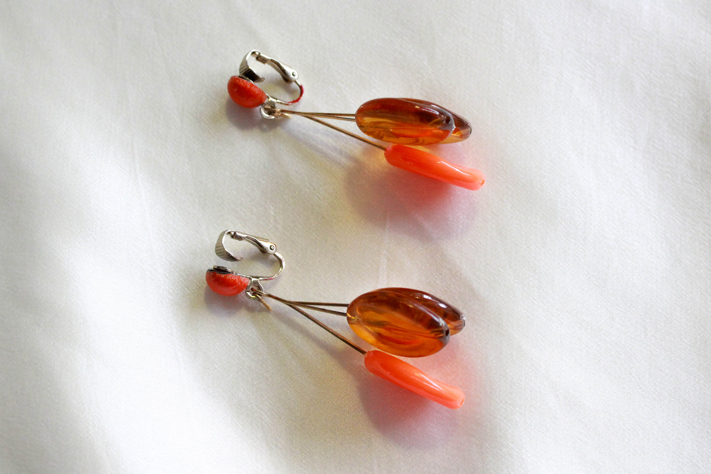1960s Mod Orange Plastic Lollipop Drop Earrings