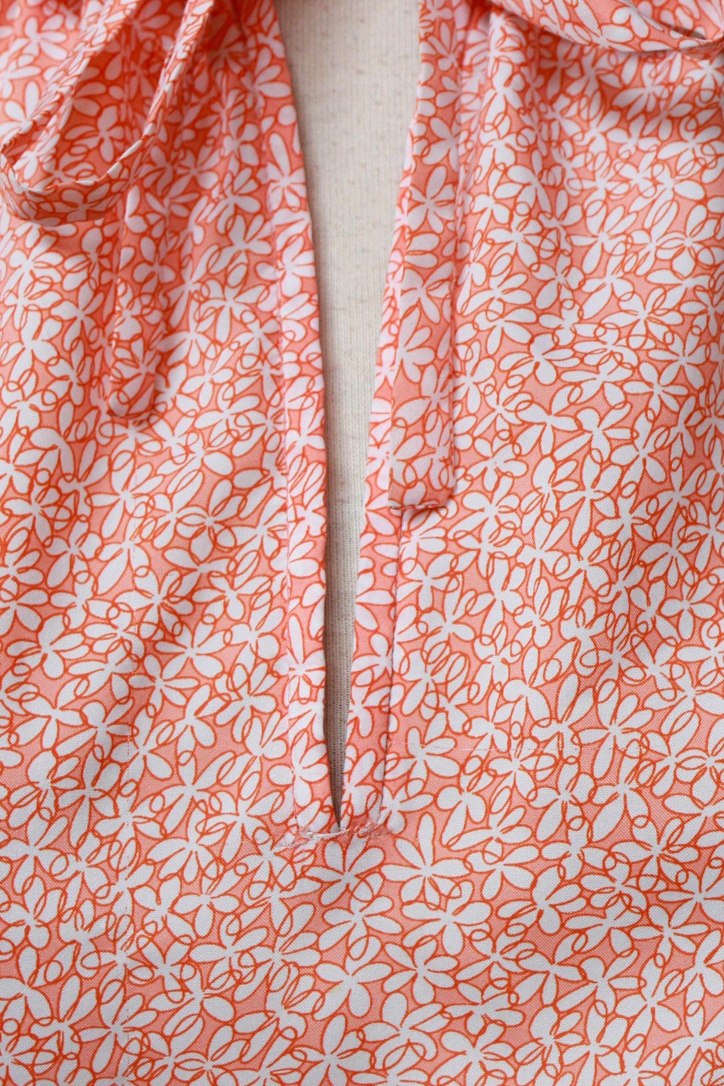 1980s Orange Floral Print Blouse, Medium
