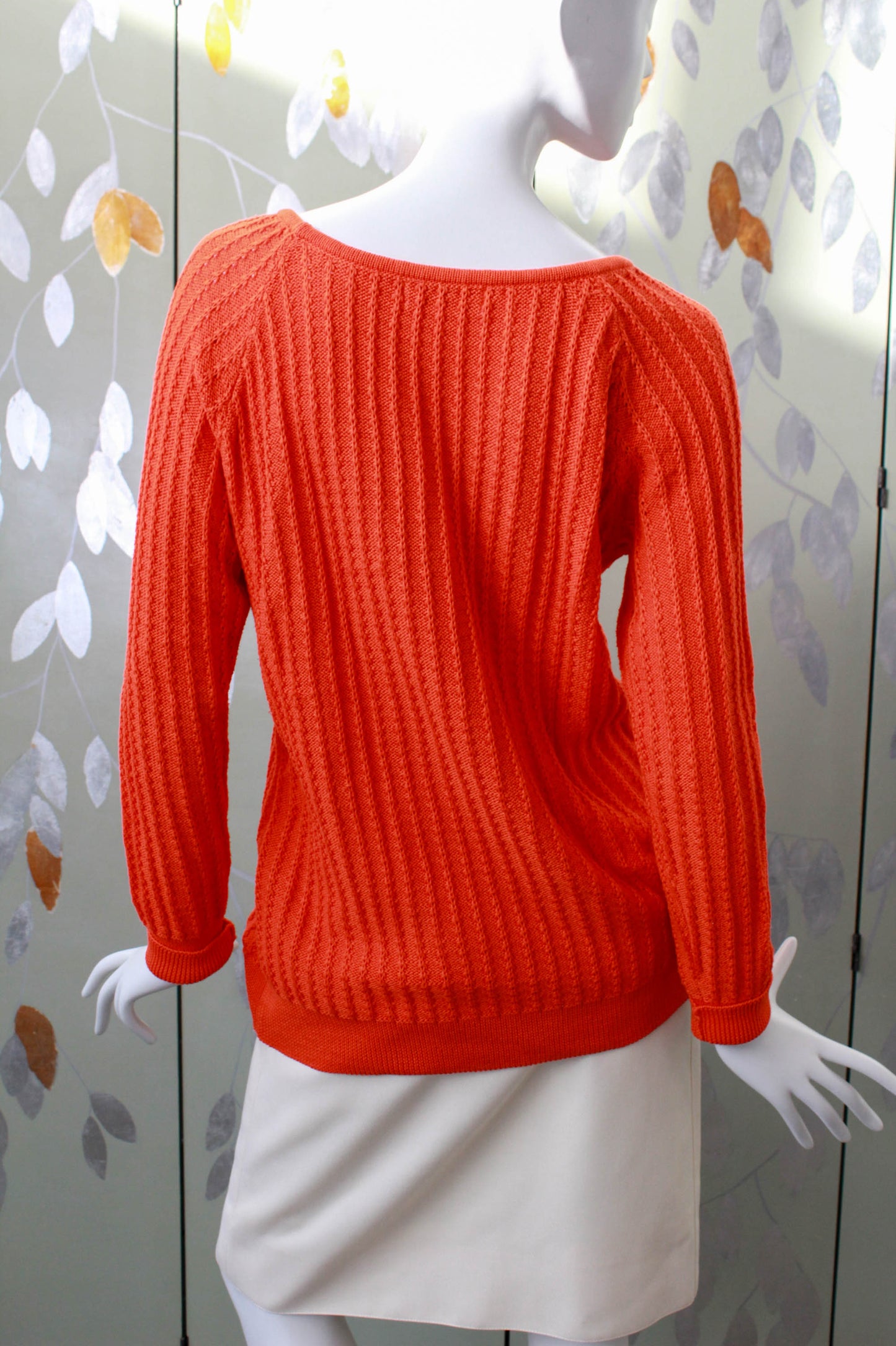 Vibrant Orange Knit Cotton Sweater, Large