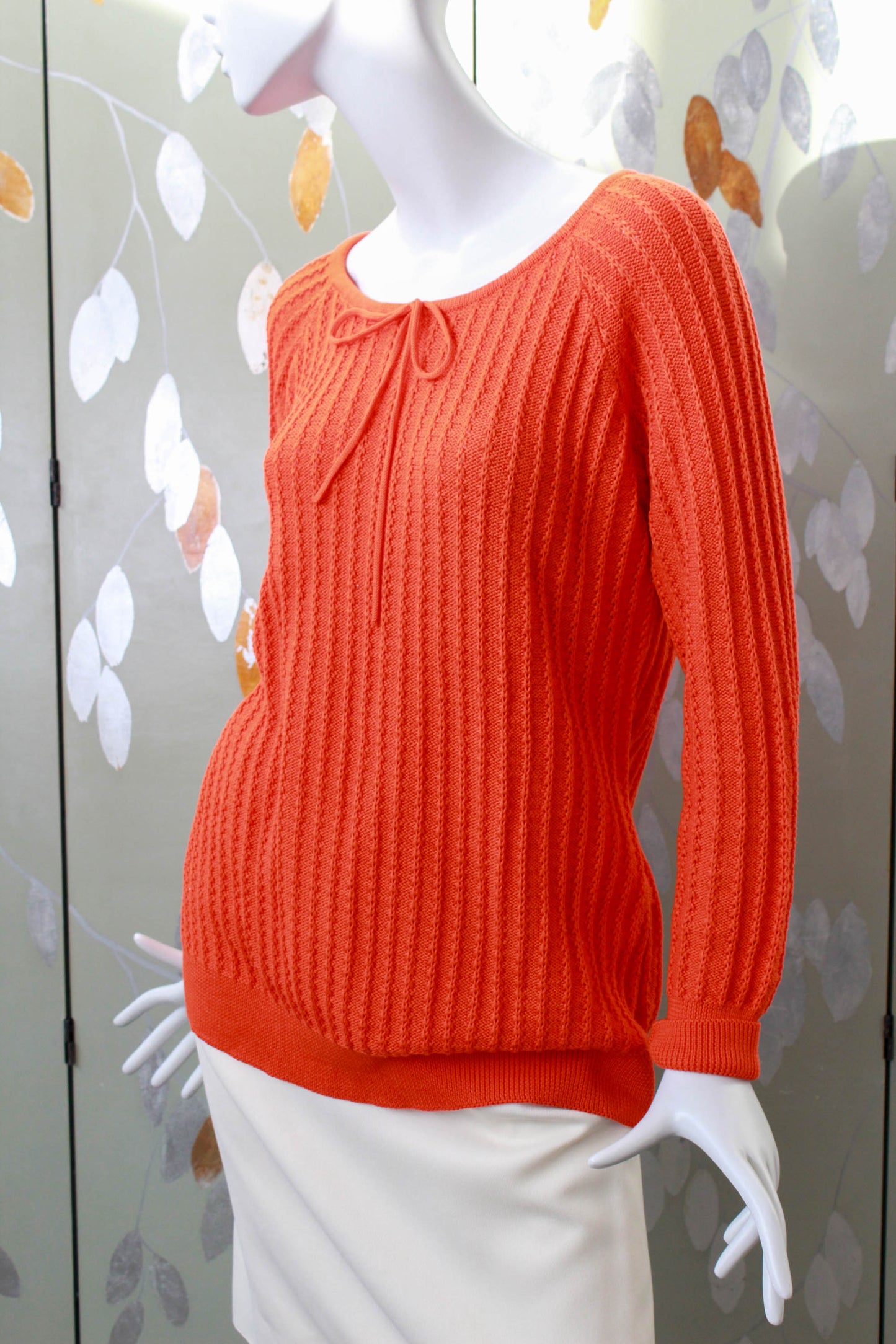 Vibrant Orange Knit Cotton Sweater, Large