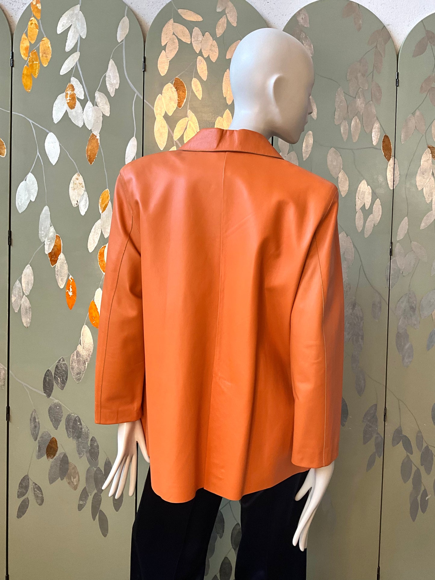 Vintage Y2K 2000s Orange Leather Jacket, XL