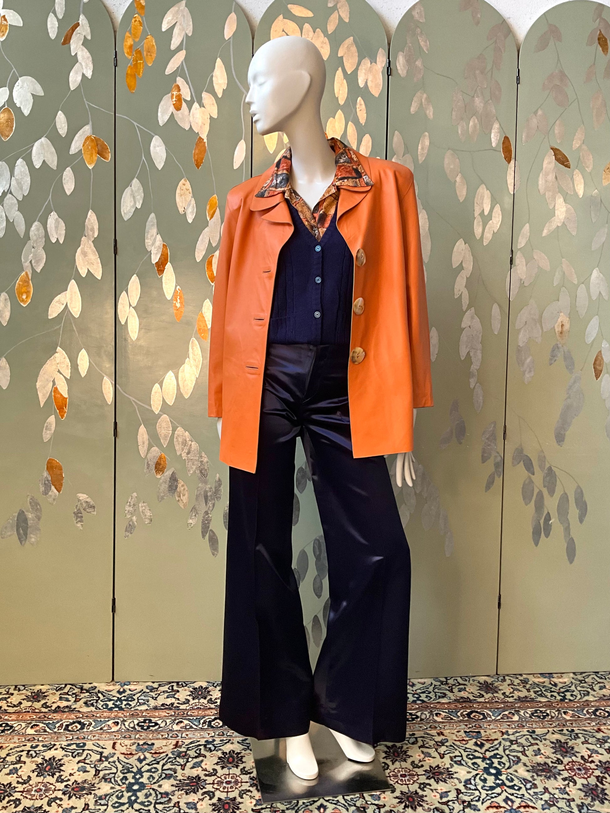 Vintage Y2K 2000s Orange Leather Jacket, XL