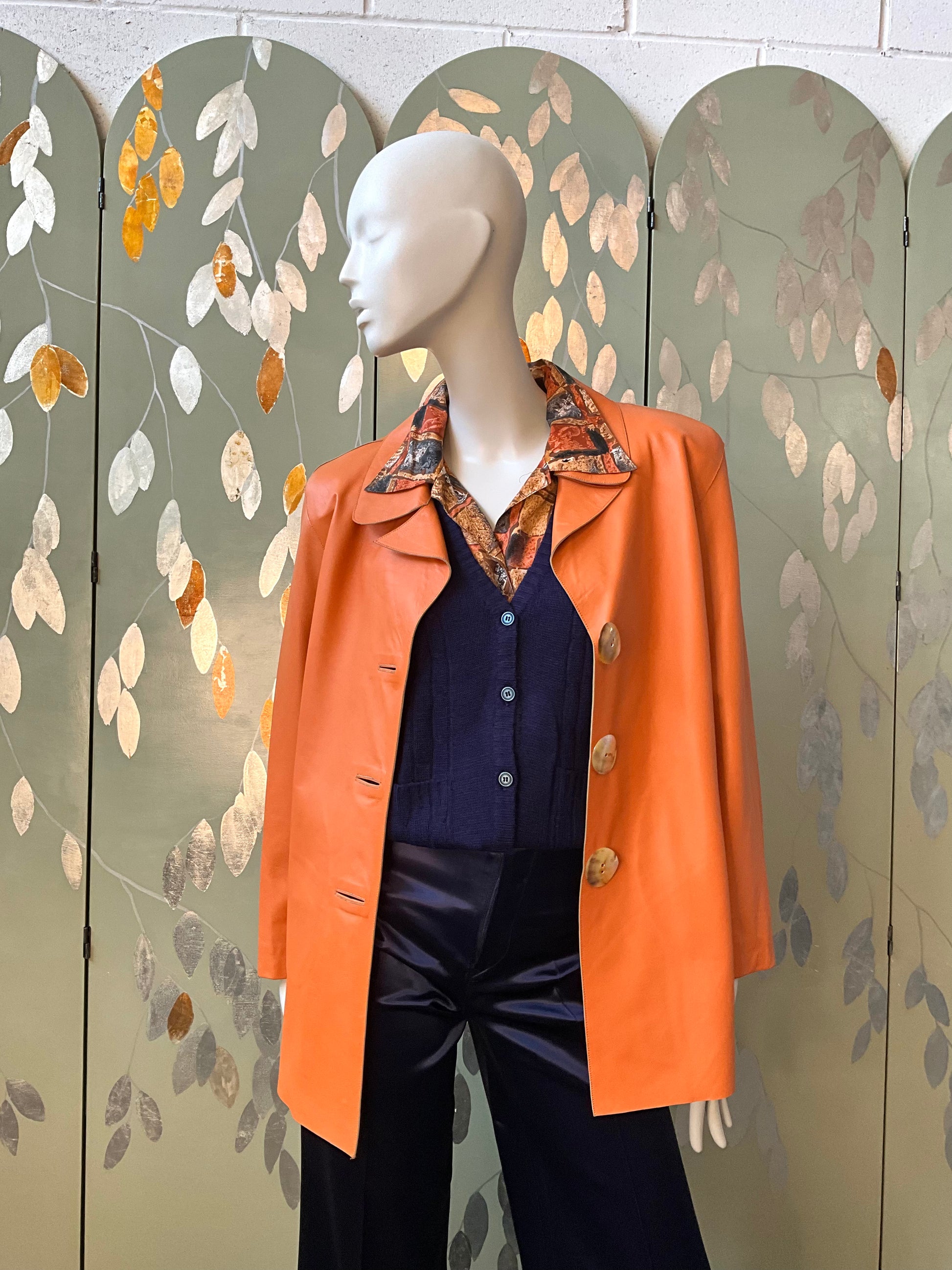 Vintage Y2K 2000s Orange Leather Jacket, XL