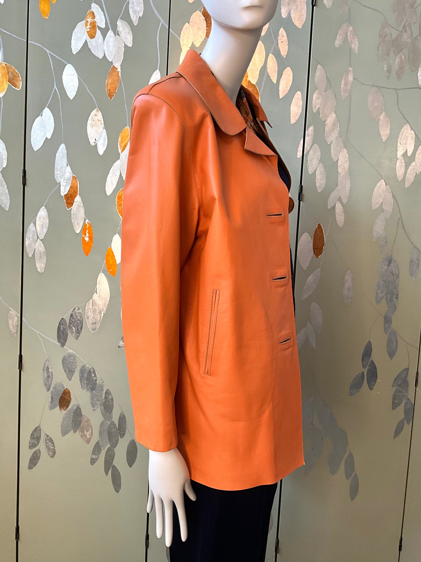 Vintage Y2K 2000s Orange Leather Jacket, XL