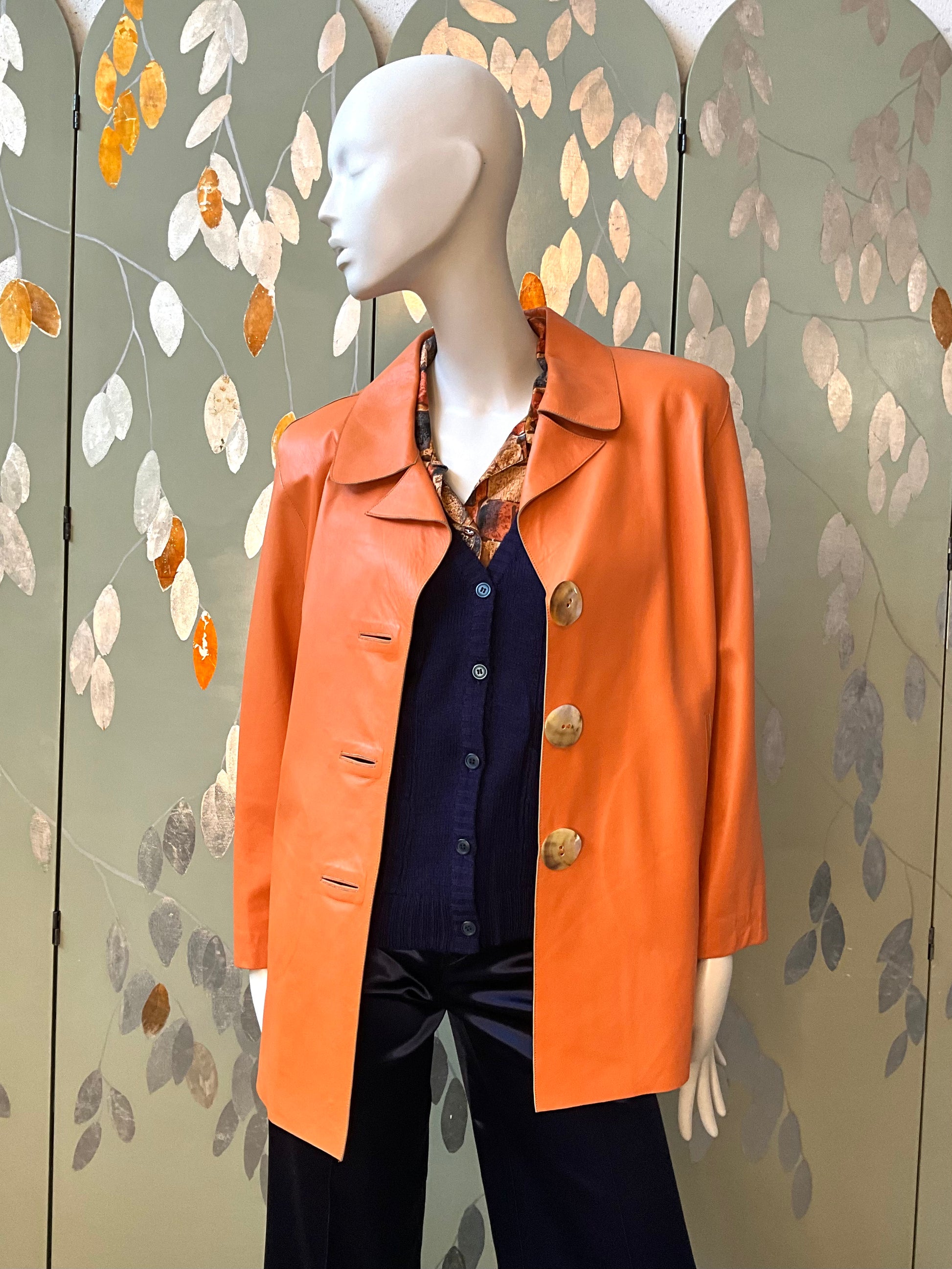 Vintage Y2K 2000s Orange Leather Jacket, XL