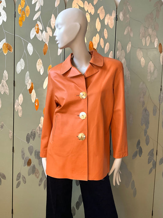 Vintage Y2K 2000s Orange Leather Jacket, XL