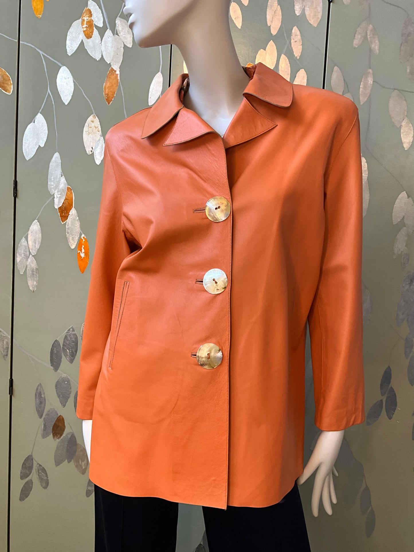 Vintage Y2K 2000s Orange Leather Jacket, XL