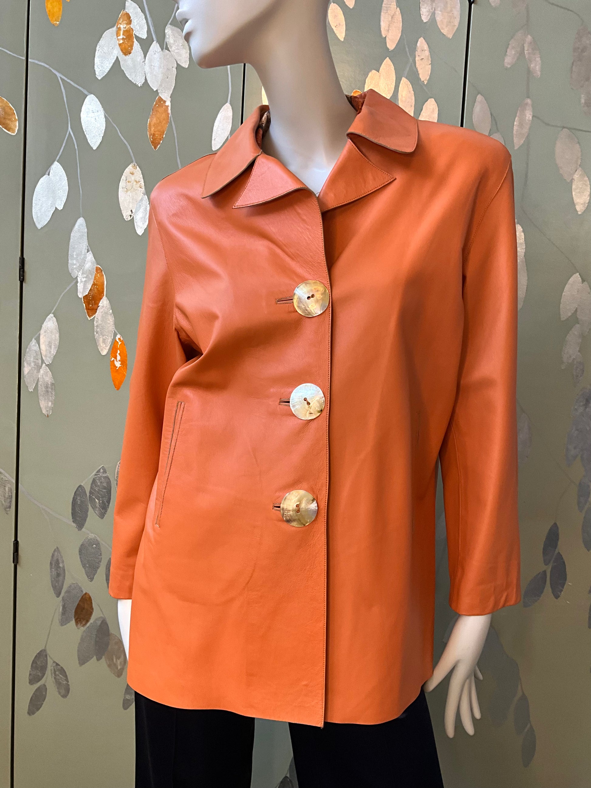 Vintage Y2K 2000s Orange Leather Jacket, XL