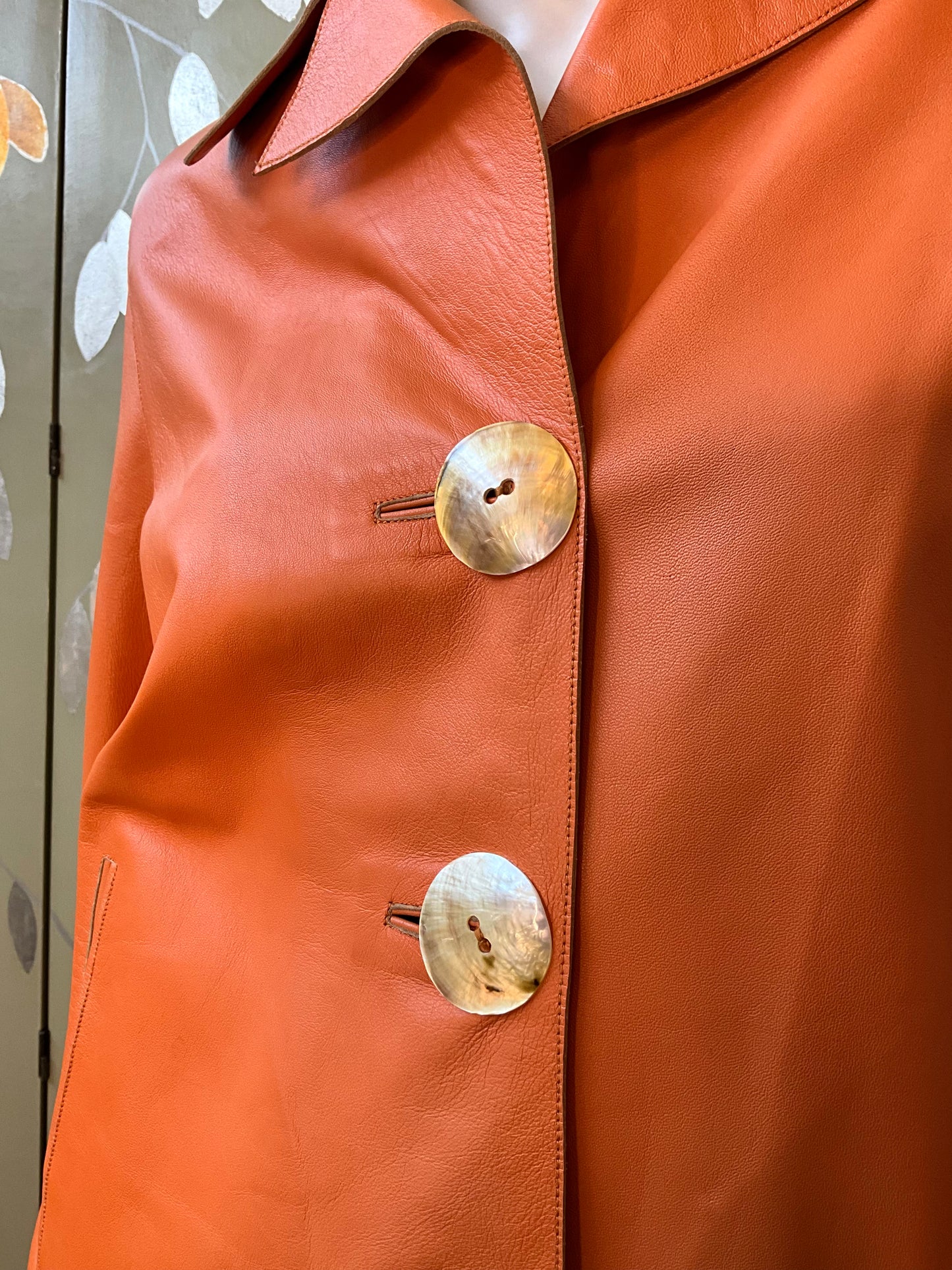 Vintage Y2K 2000s Orange Leather Jacket, XL