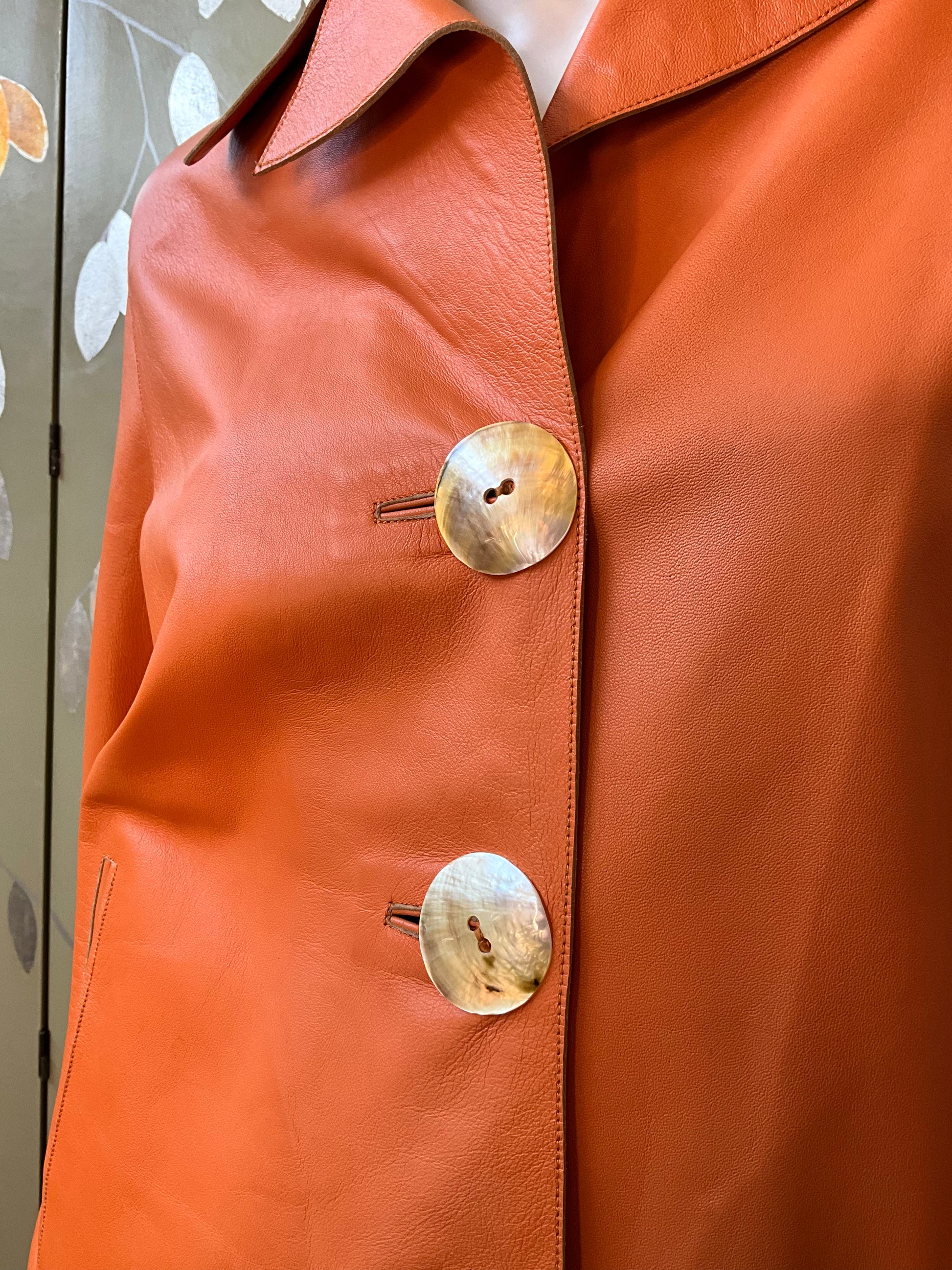 Vintage Y2K 2000s Orange Leather Jacket, XL