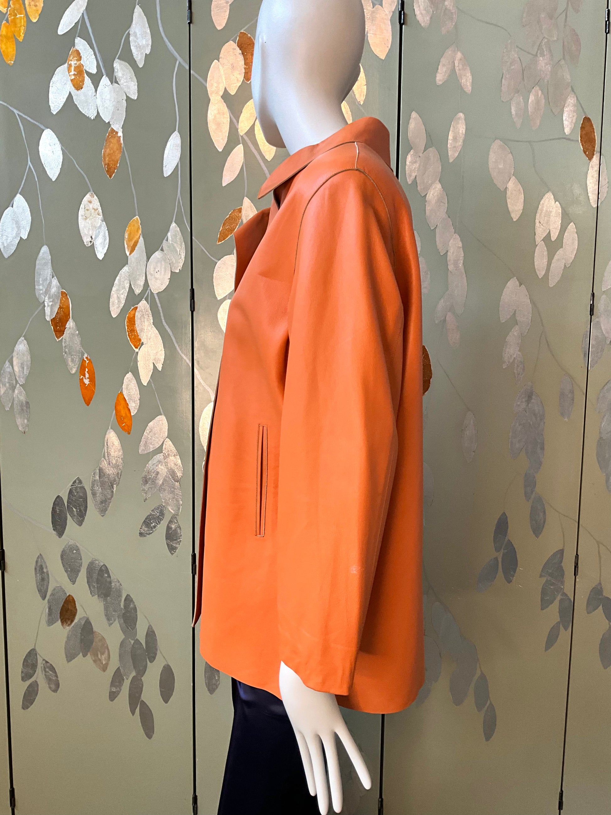 Vintage Y2K 2000s Orange Leather Jacket, XL