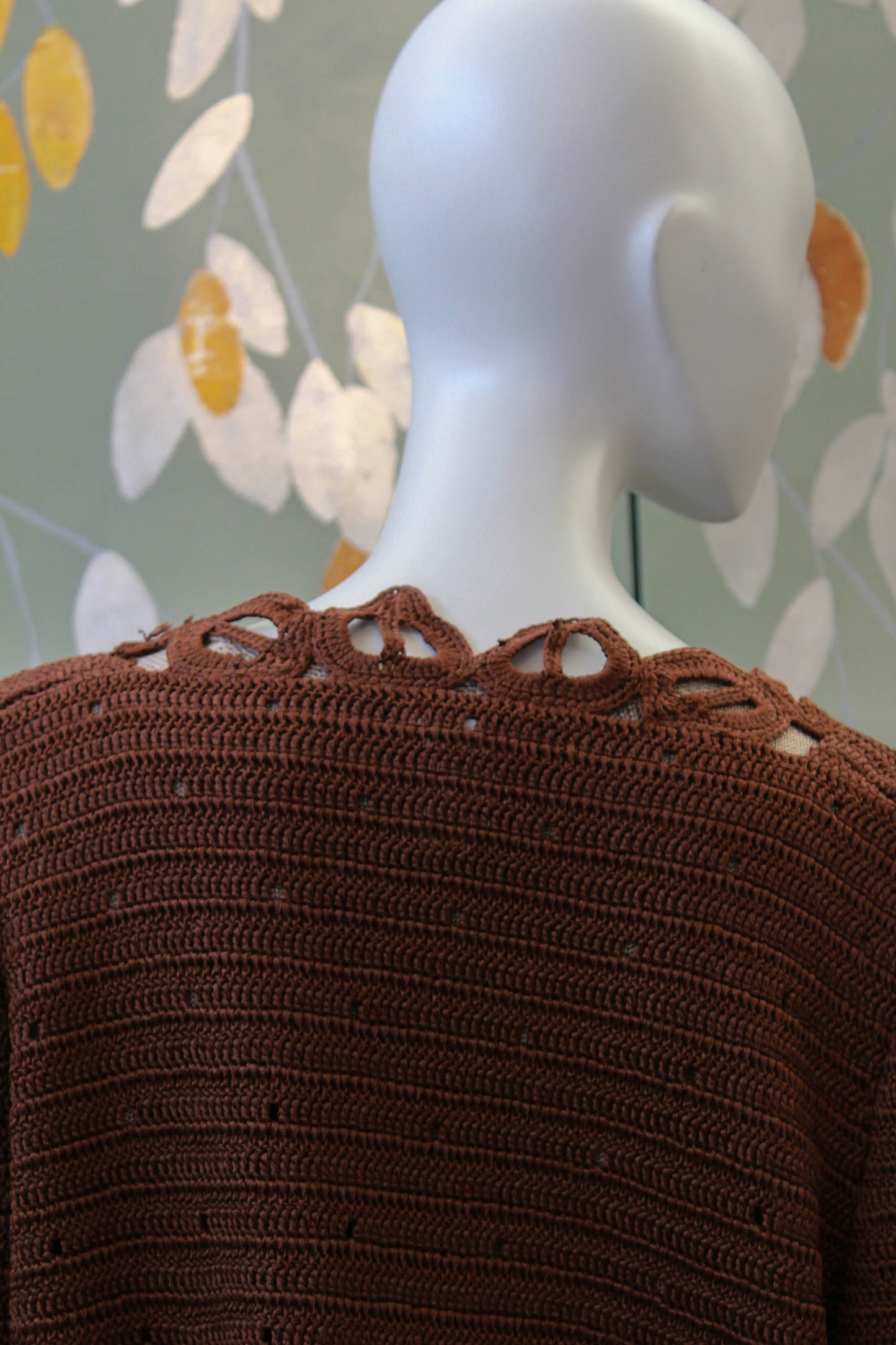 oscar de la renta brown silk knitted bolero cardigan with openwork embroidery down front and sleeve hems designer vintage