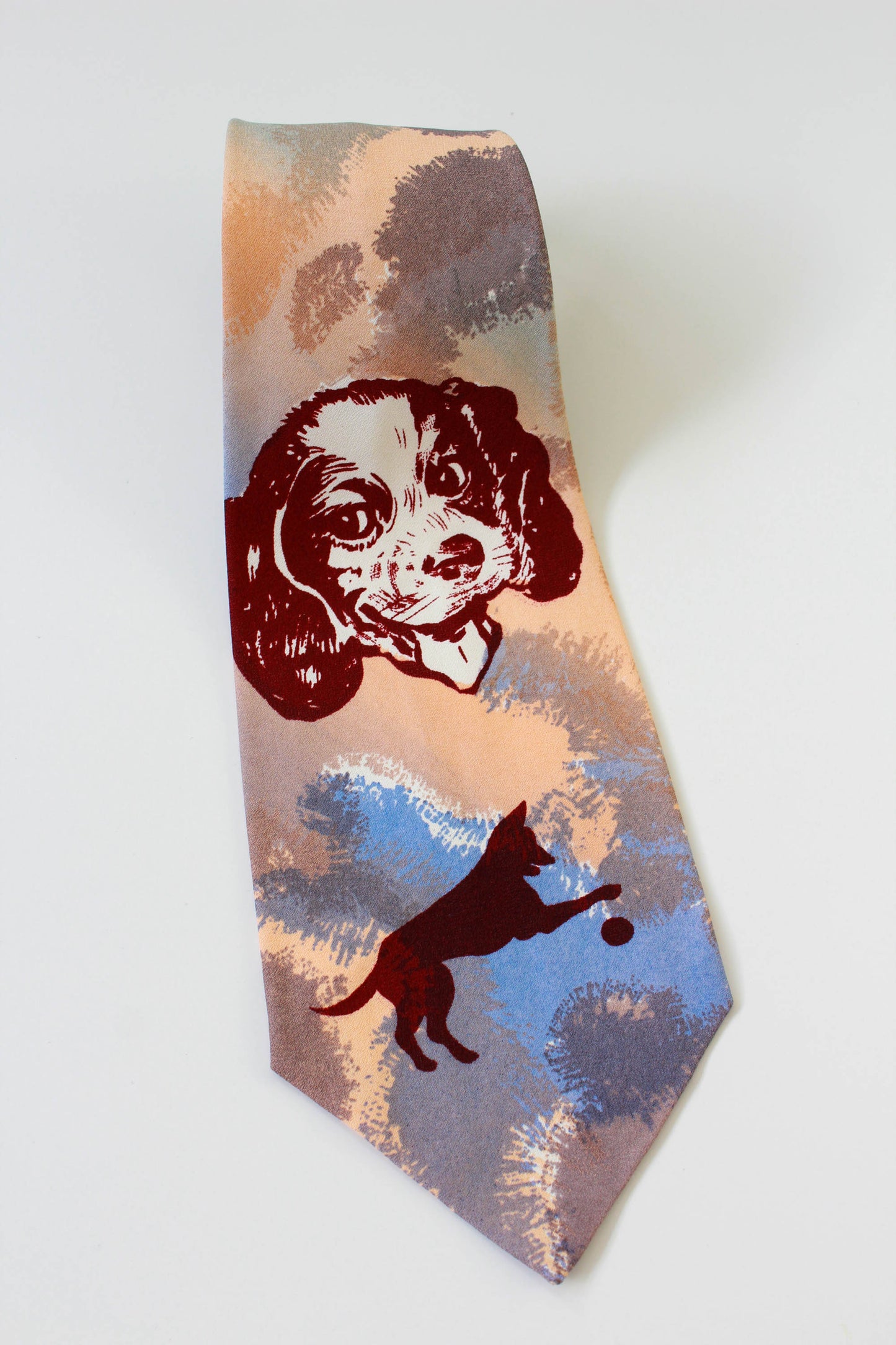 1940s dog print novelty necktie wide tongue bold look vintage tie gift for him