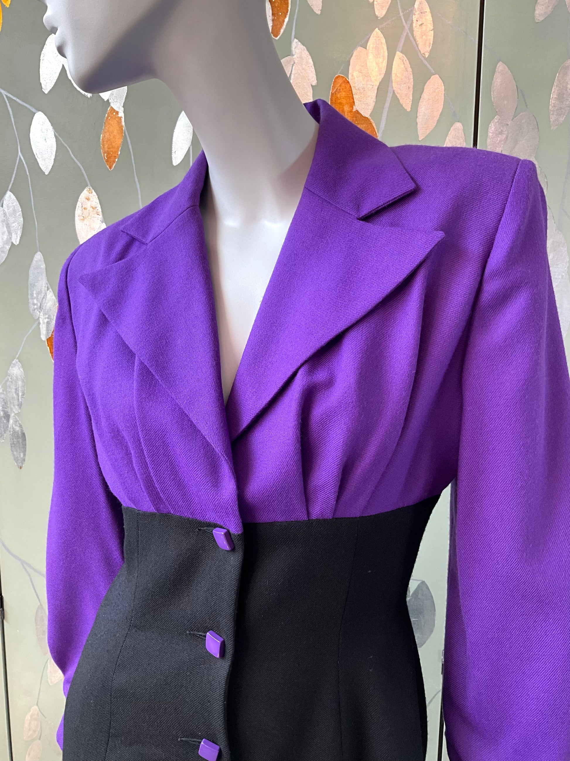 Vintage 1980s Patrick Kelly Purple Black Wool Dress, Medium 