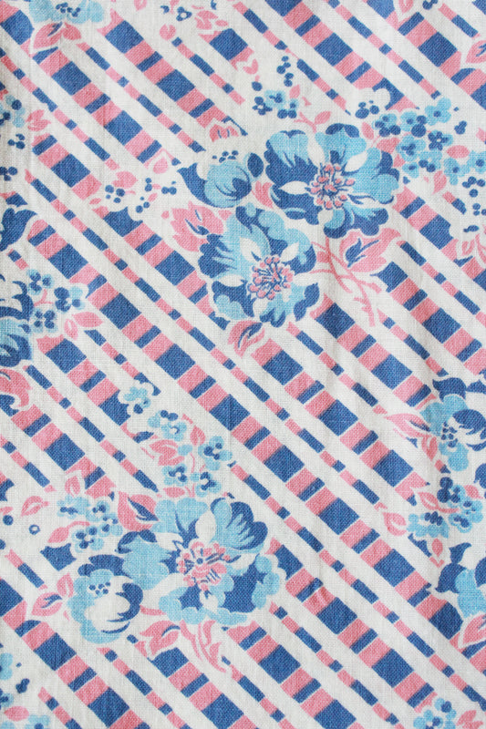 Vintage 1940s Floral Cotton Fabric, Pink And Blue Fabric, Cotton Flower Fabric, 1.3 Yards