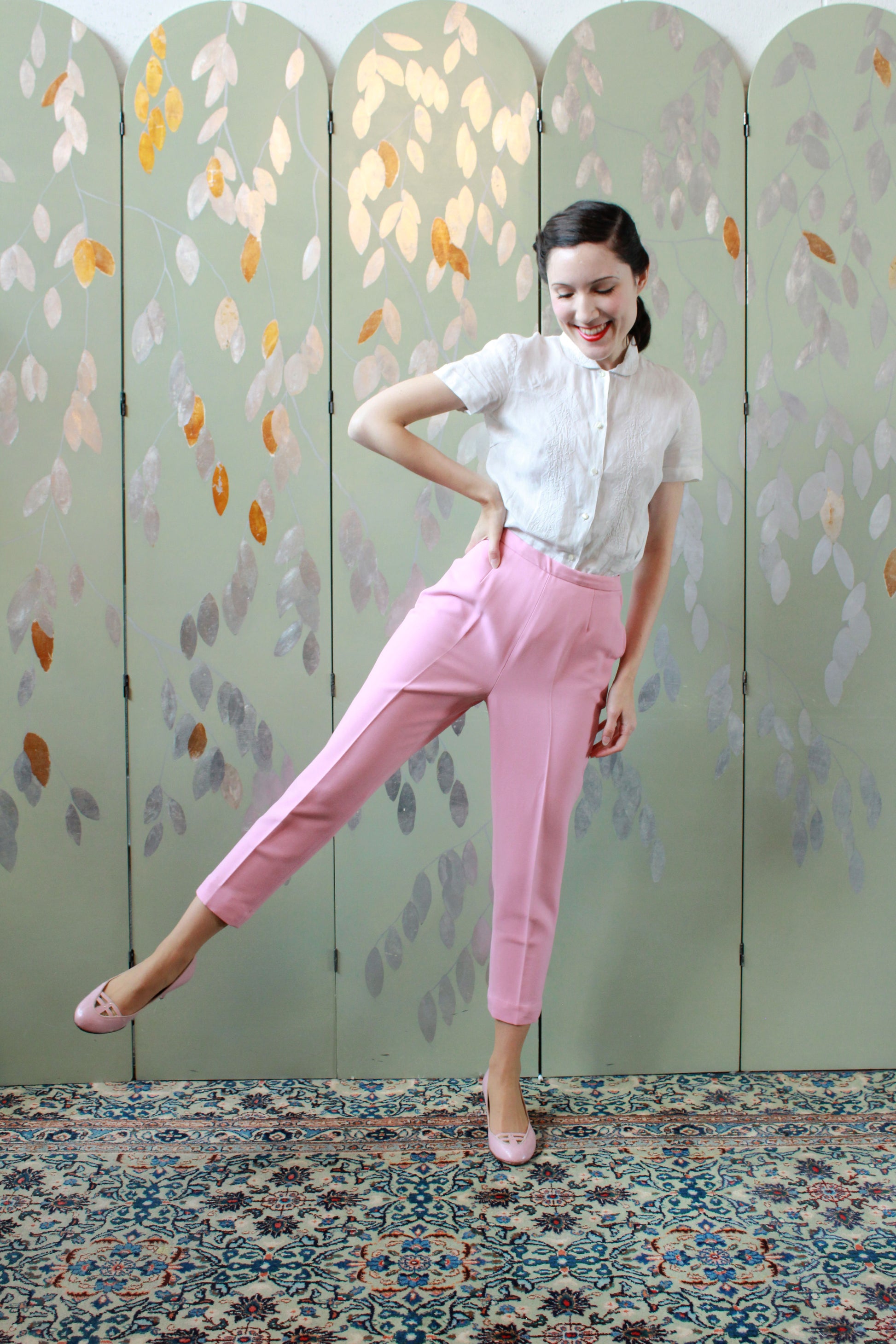 Vintage 1960s Pink Pants With Bootstraps, Size XS 24W Petite