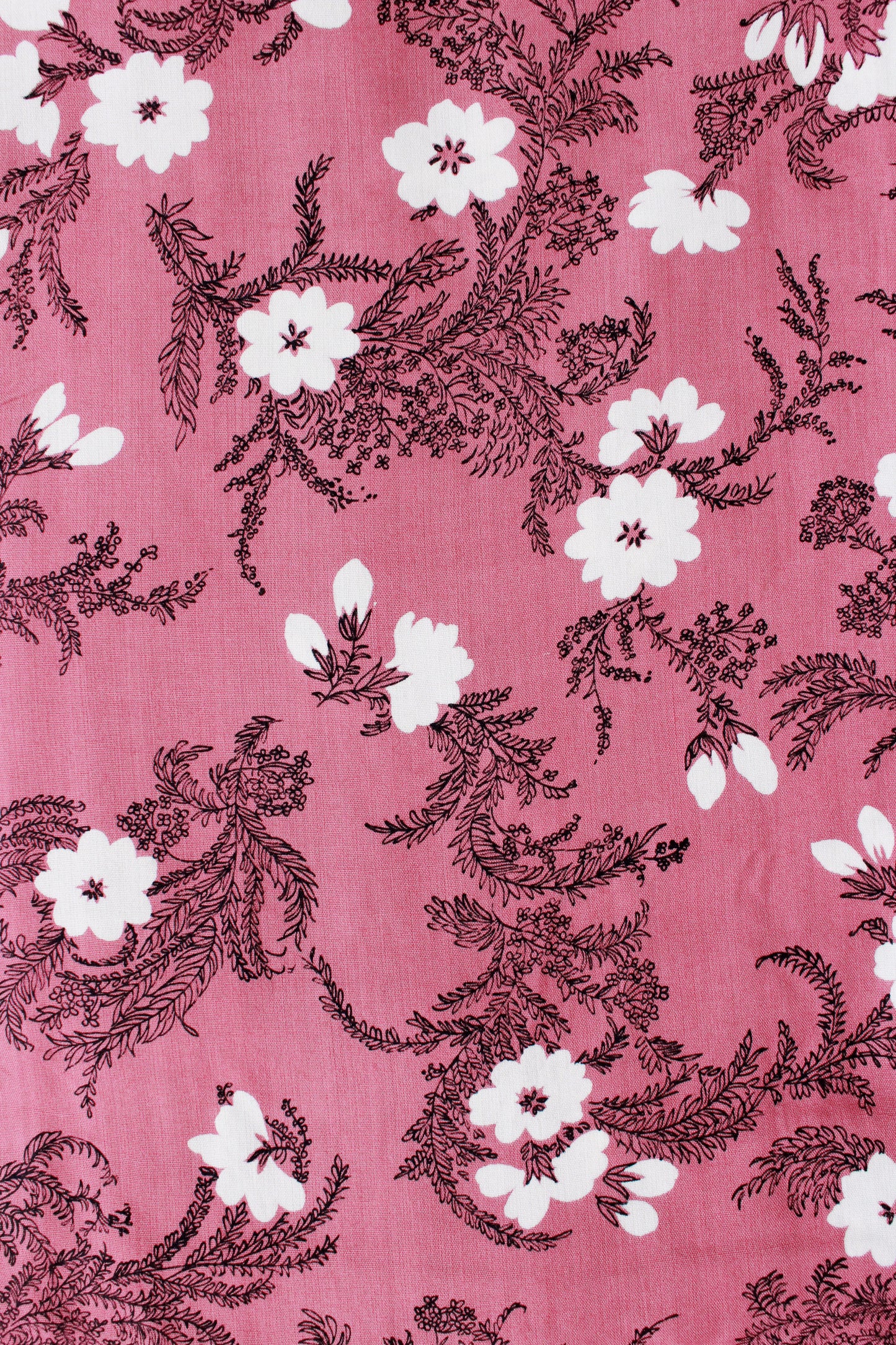 Vintage 1940s Rayon Pink And White Flower Fabric, 2.2 Yards