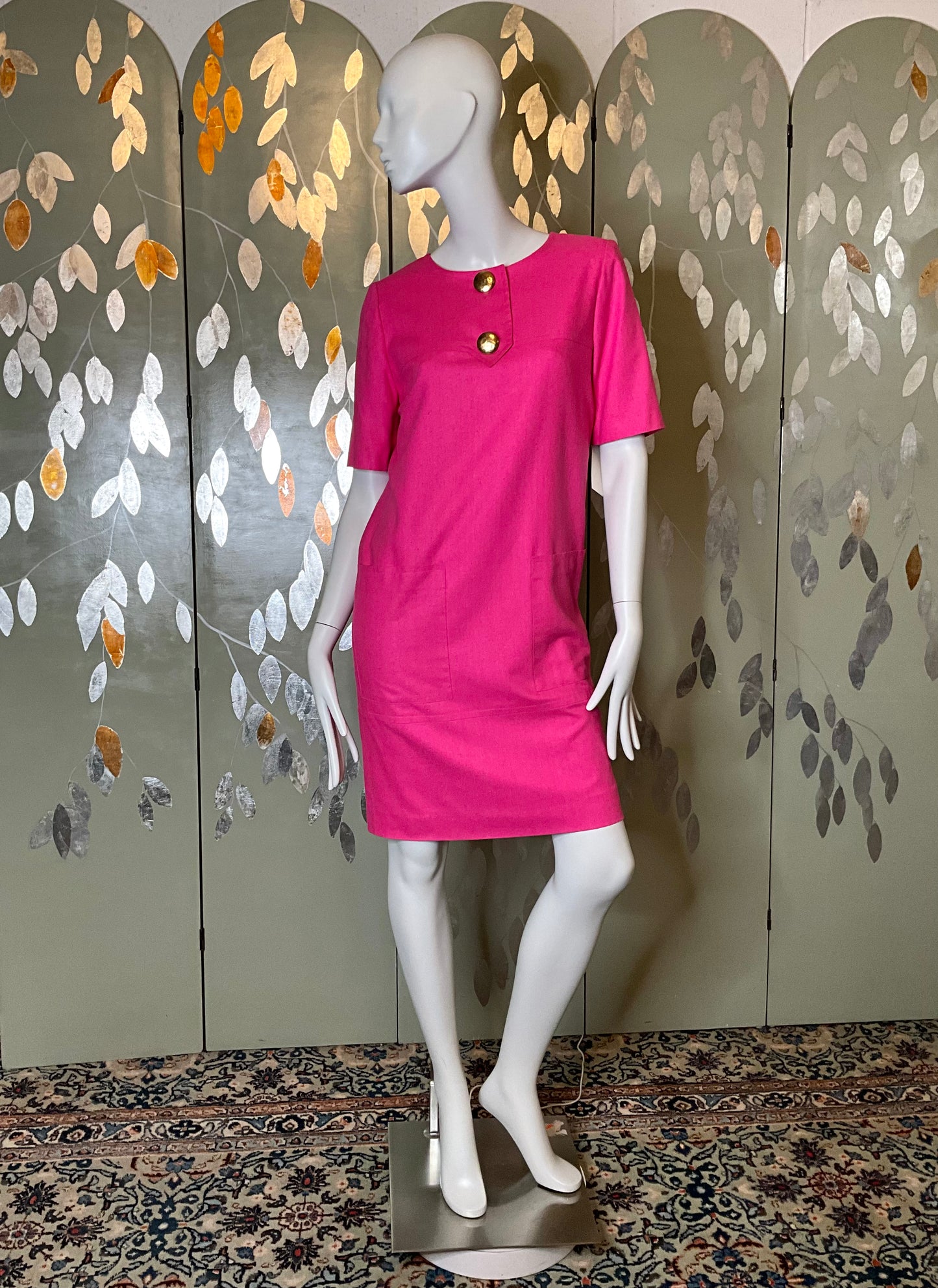 Vintage 1980s Pink Silk Guy Laroche Short Sleeve Shift Dress, Medium Ian Drummond Vintage Vintage 1980s Pink Silk Guy Laroche Short Sleeve Shift Dress, Medium Ian Drummond Vintage