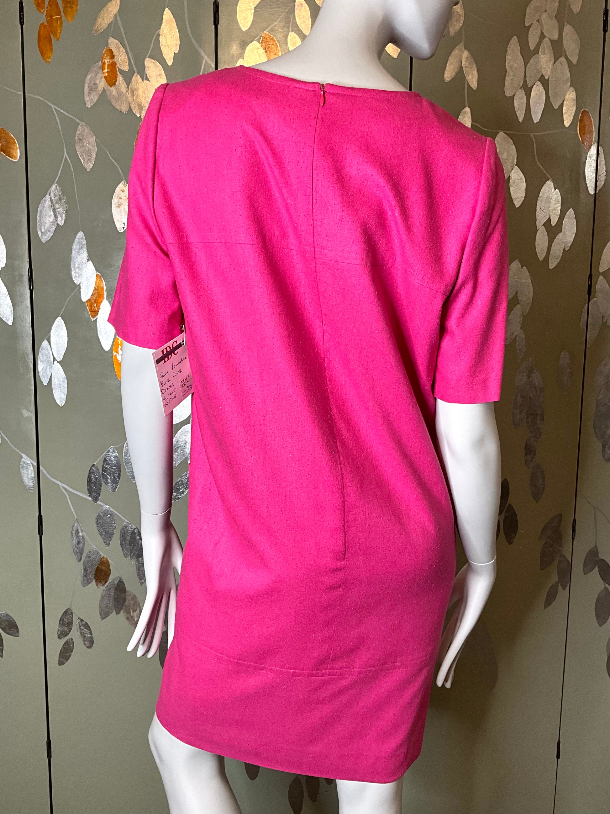 Vintage 1980s Pink Silk Guy Laroche Short Sleeve Shift Dress, Medium Vintage 1980s Pink Silk Guy Laroche Short Sleeve Shift Dress, Medium