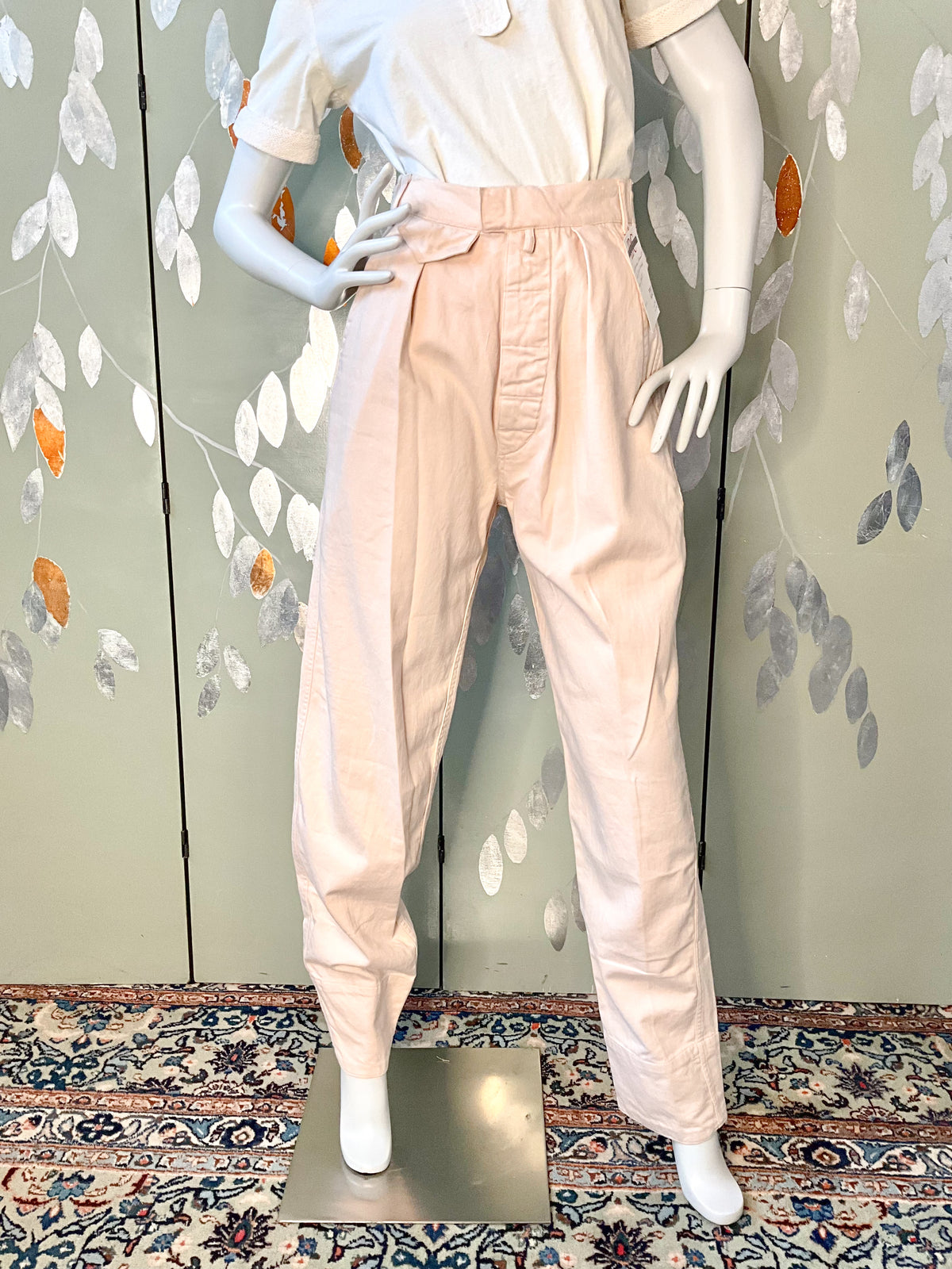 Vintage 1980s Katharine Hamnett Pink Cotton Pleated Straight Pants, Small 