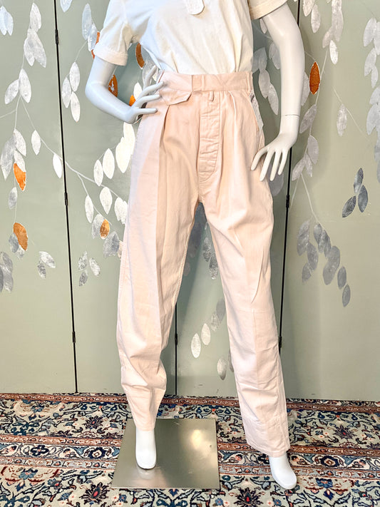 Vintage 1980s Katharine Hamnett Pink Cotton Pleated Straight Pants, Small 