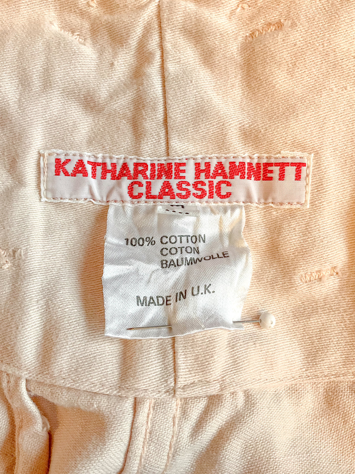 Vintage 1980s Katharine Hamnett Pink Cotton Pleated Straight Pants, Small 