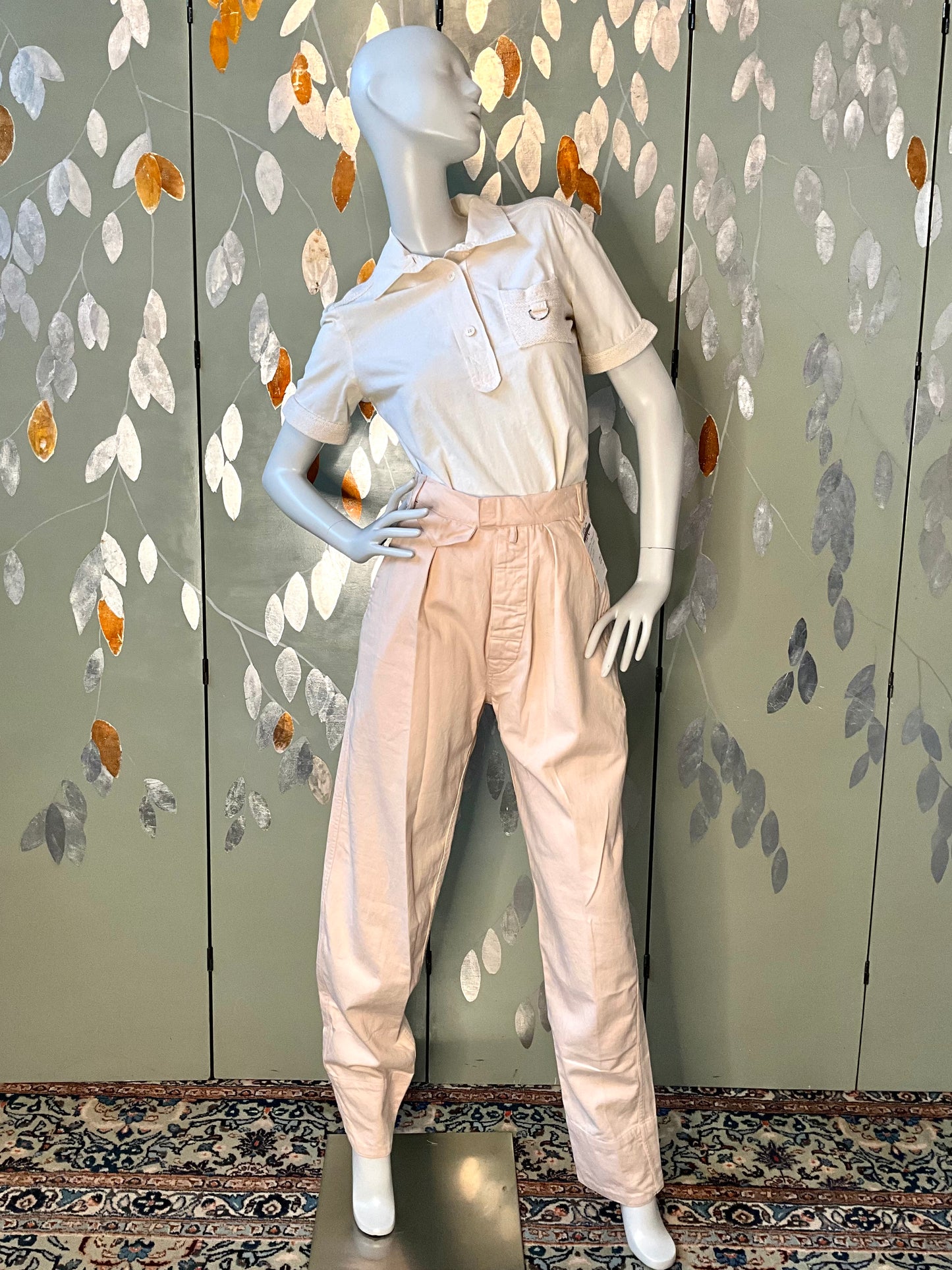 Vintage 1980s Katharine Hamnett Pink Cotton Pleated Straight Pants, Small 